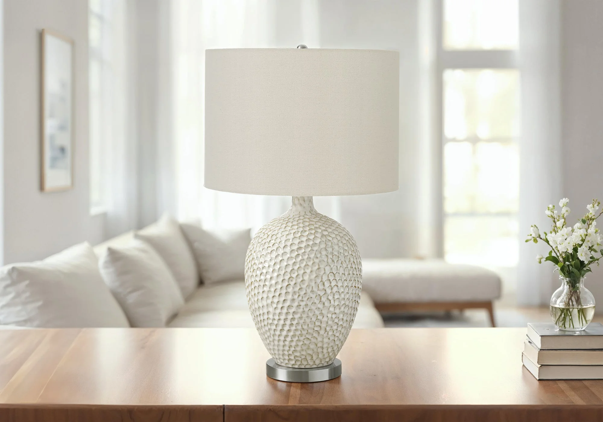 Contemporary Cream Ceramic Table Lamp 28" - Image 2