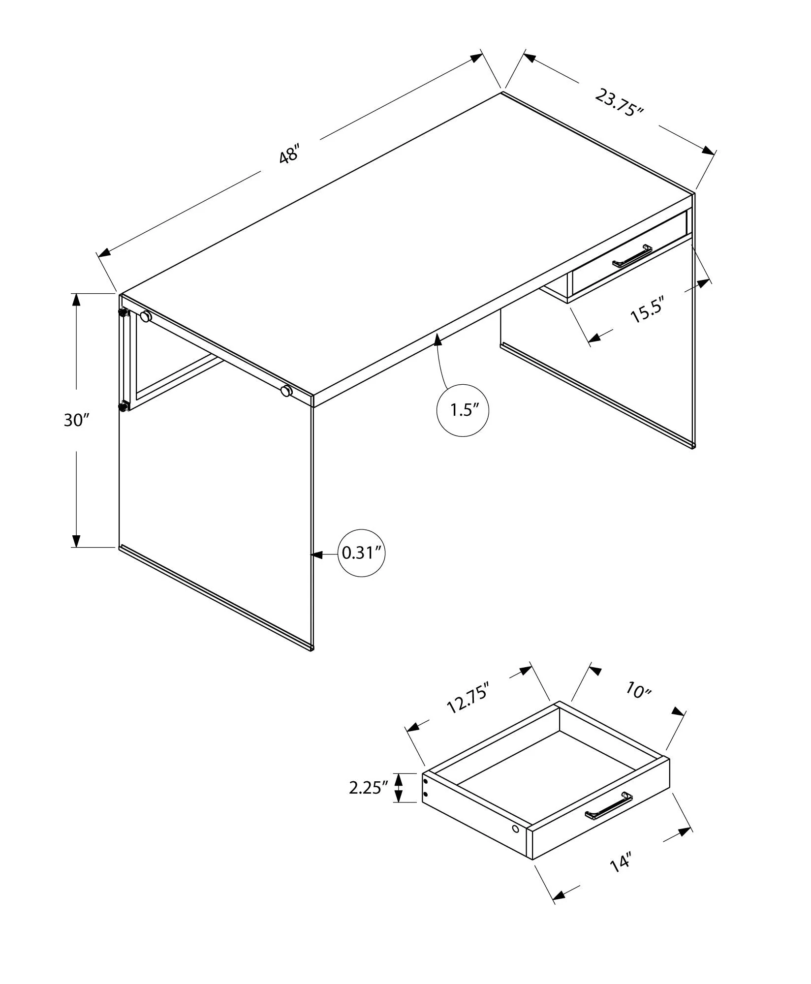 Contemporary Design Computer Desk For Home Office, Storage Drawers - Image 5