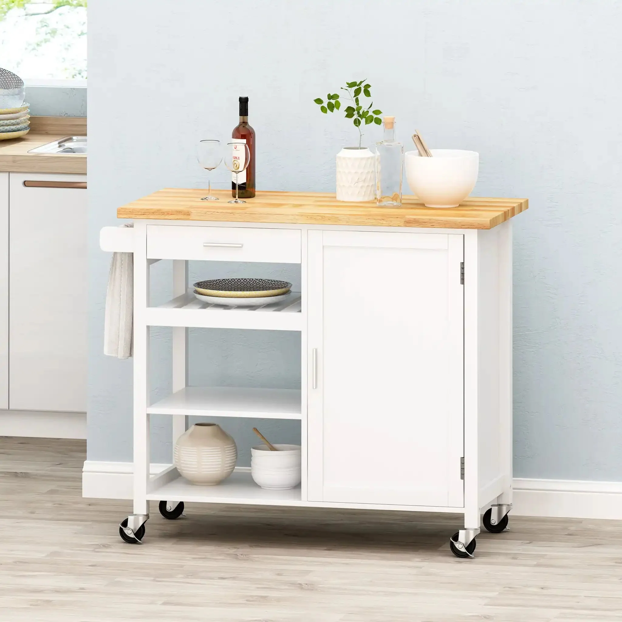 Contemporary Design Kitchen Cart With Wheels - Image 11