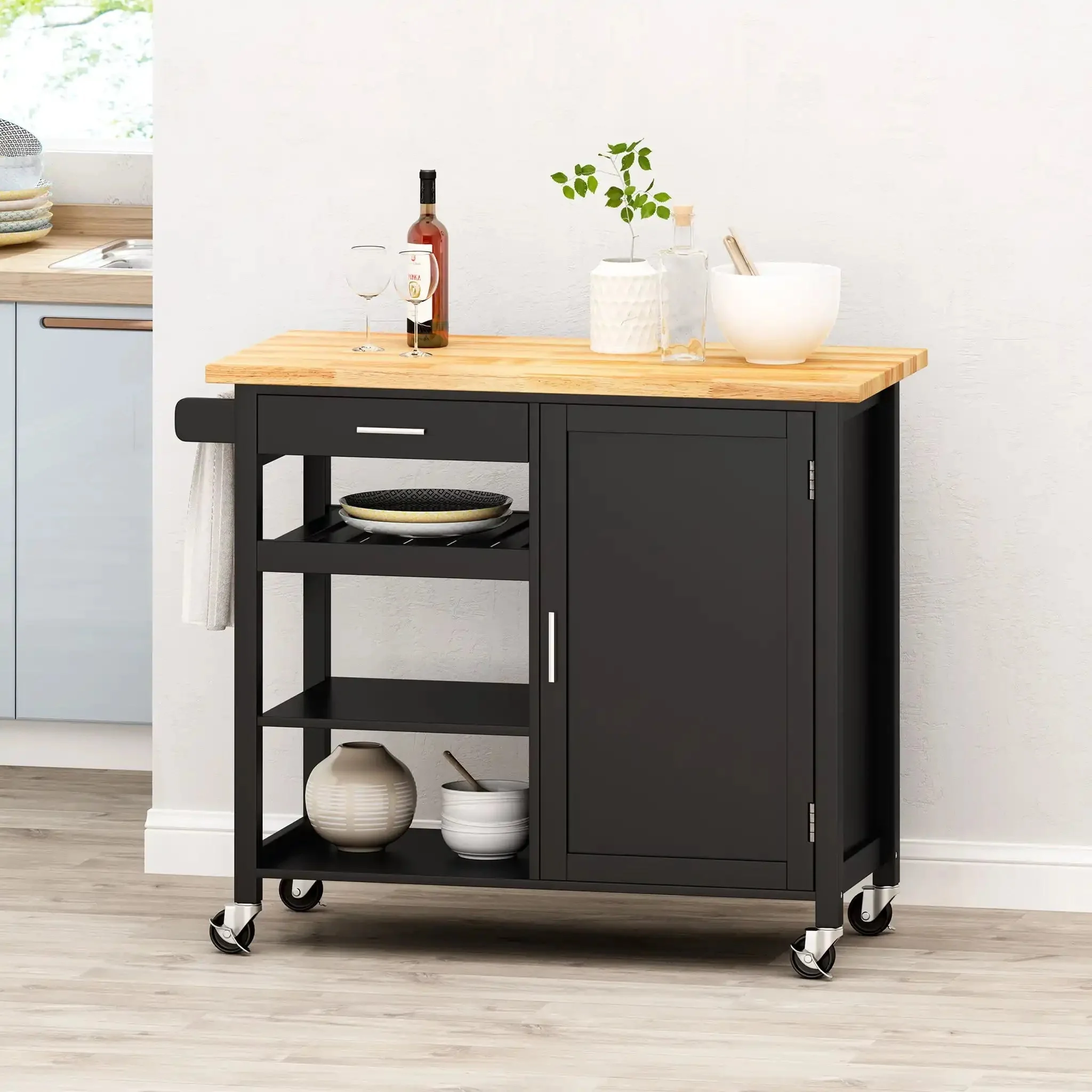 Contemporary Design Kitchen Cart With Wheels - Image 12