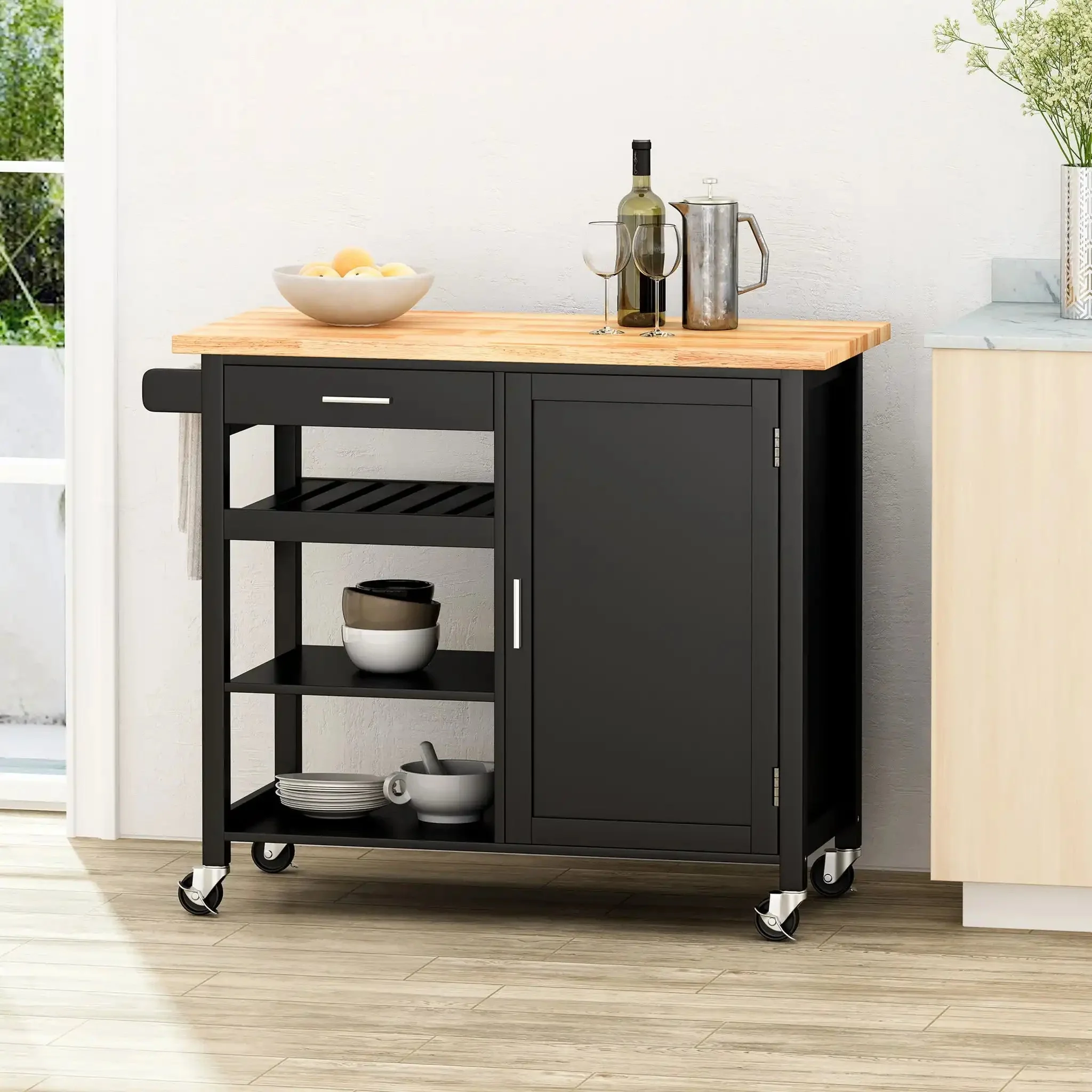 Contemporary Design Kitchen Cart With Wheels - Image 4