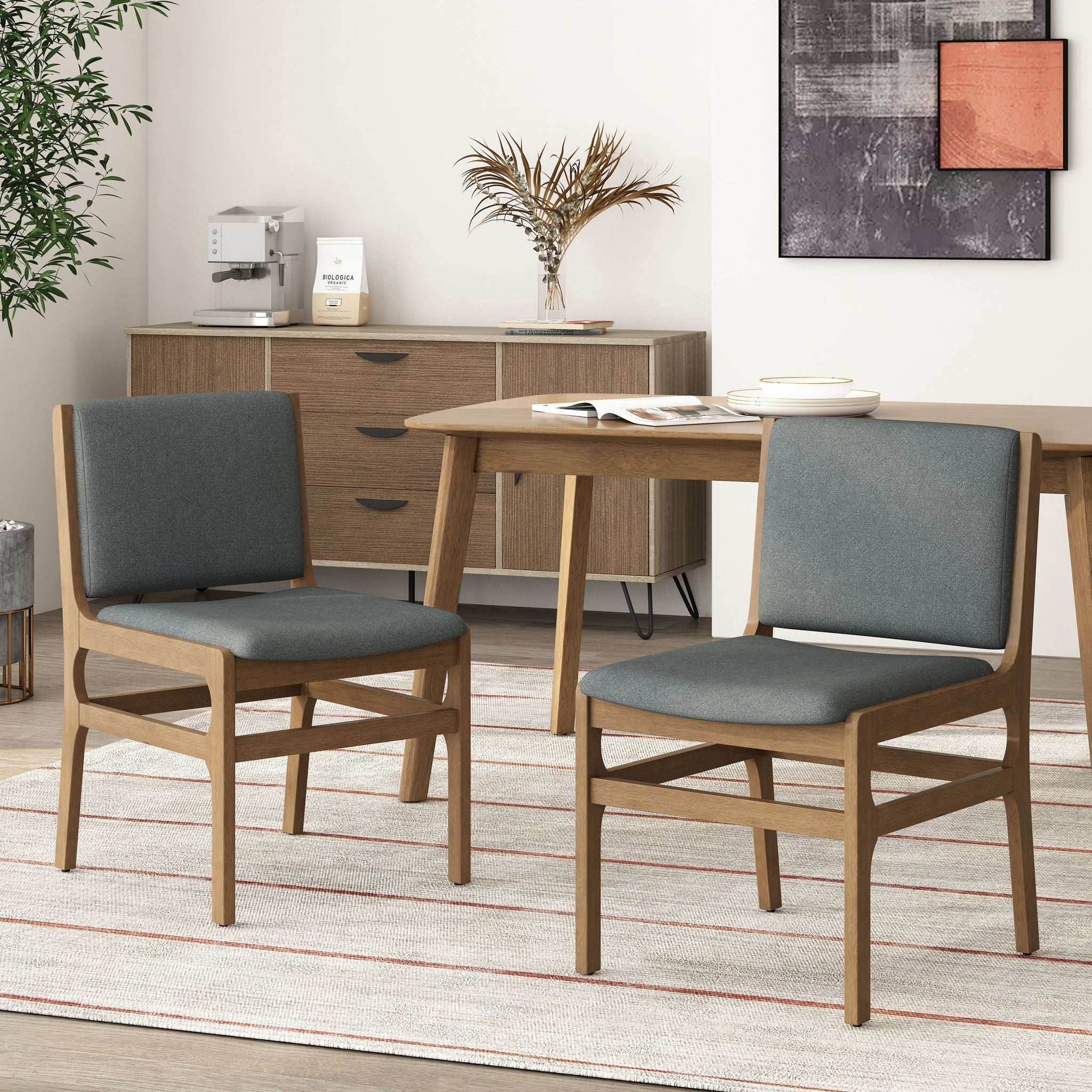 Contemporary Dining Chair Set Upholstered Fabric With Rubberwood Frame - Image 2