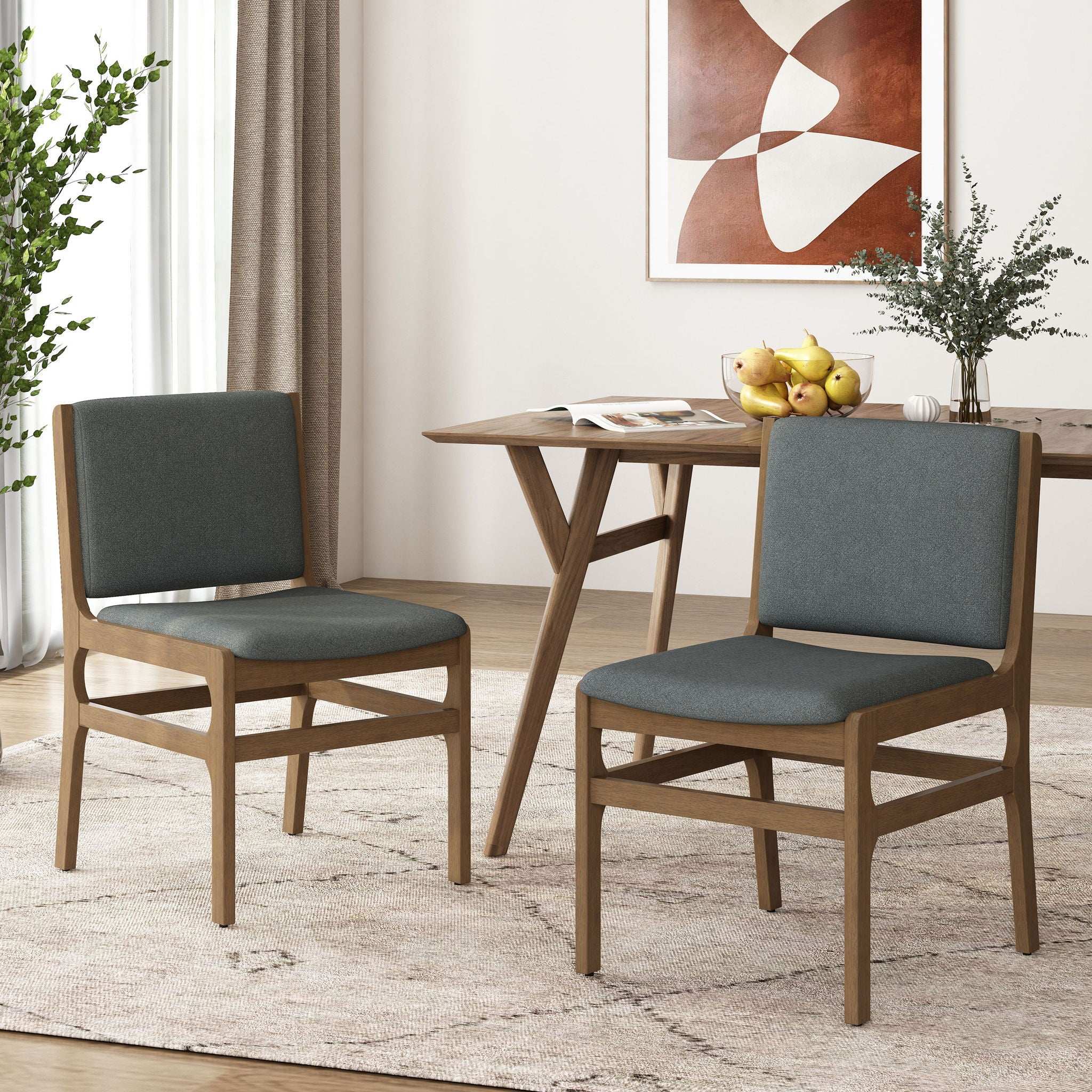 Contemporary Dining Chair Set Upholstered Fabric With Rubberwood Frame - Image 4