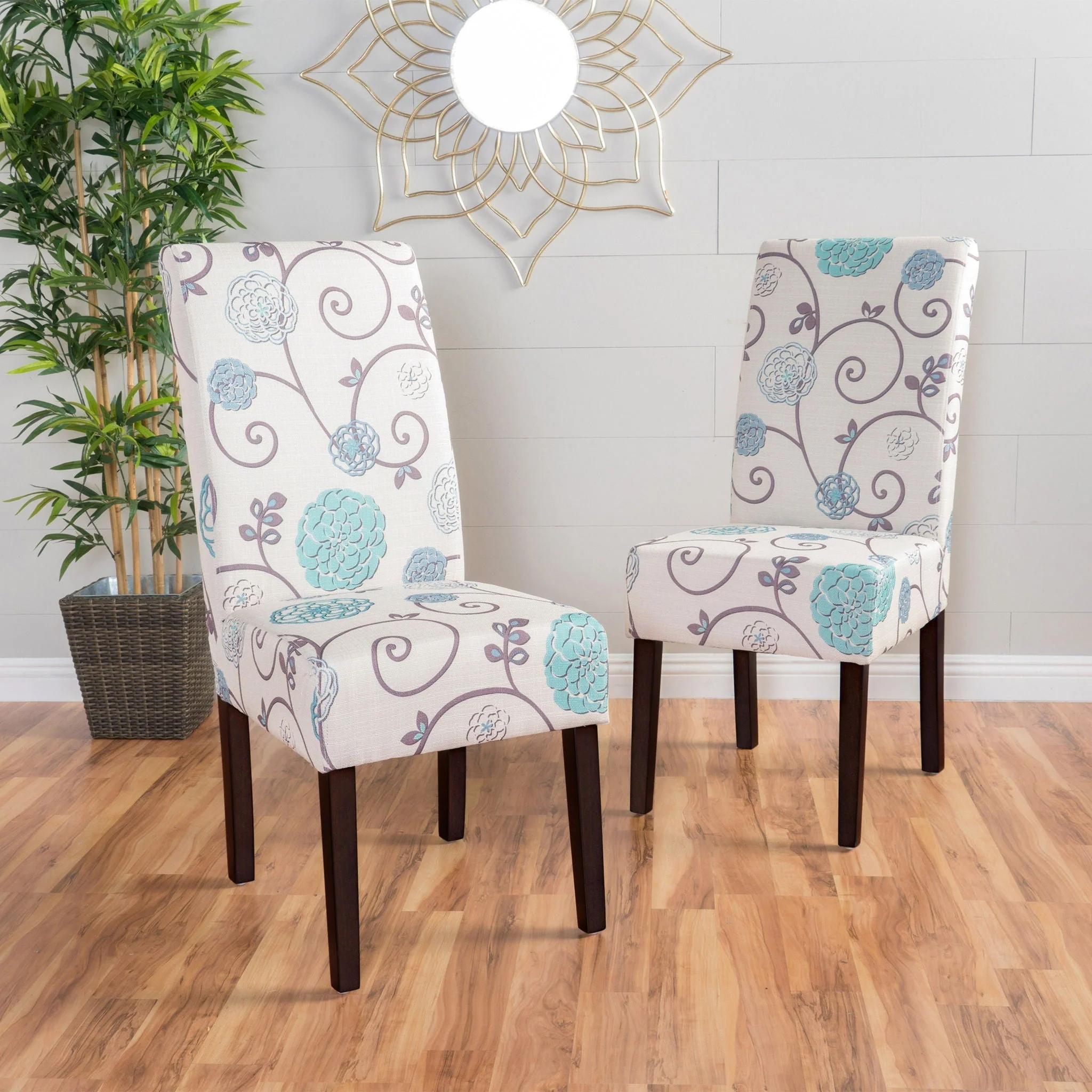 Contemporary Dining Chair Set with Rubberwood Legs - White / Blue - Image 2