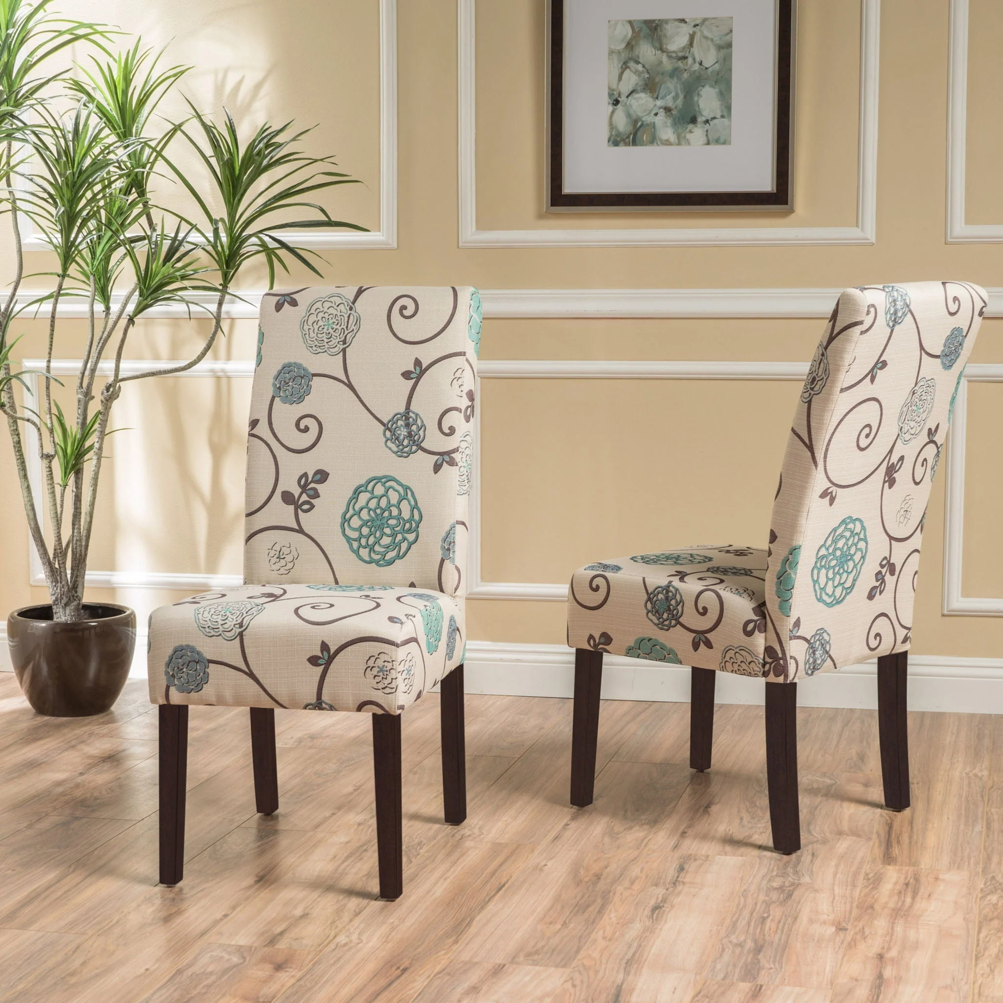 Contemporary Dining Chair Set with Rubberwood Legs - White / Blue - Image 3