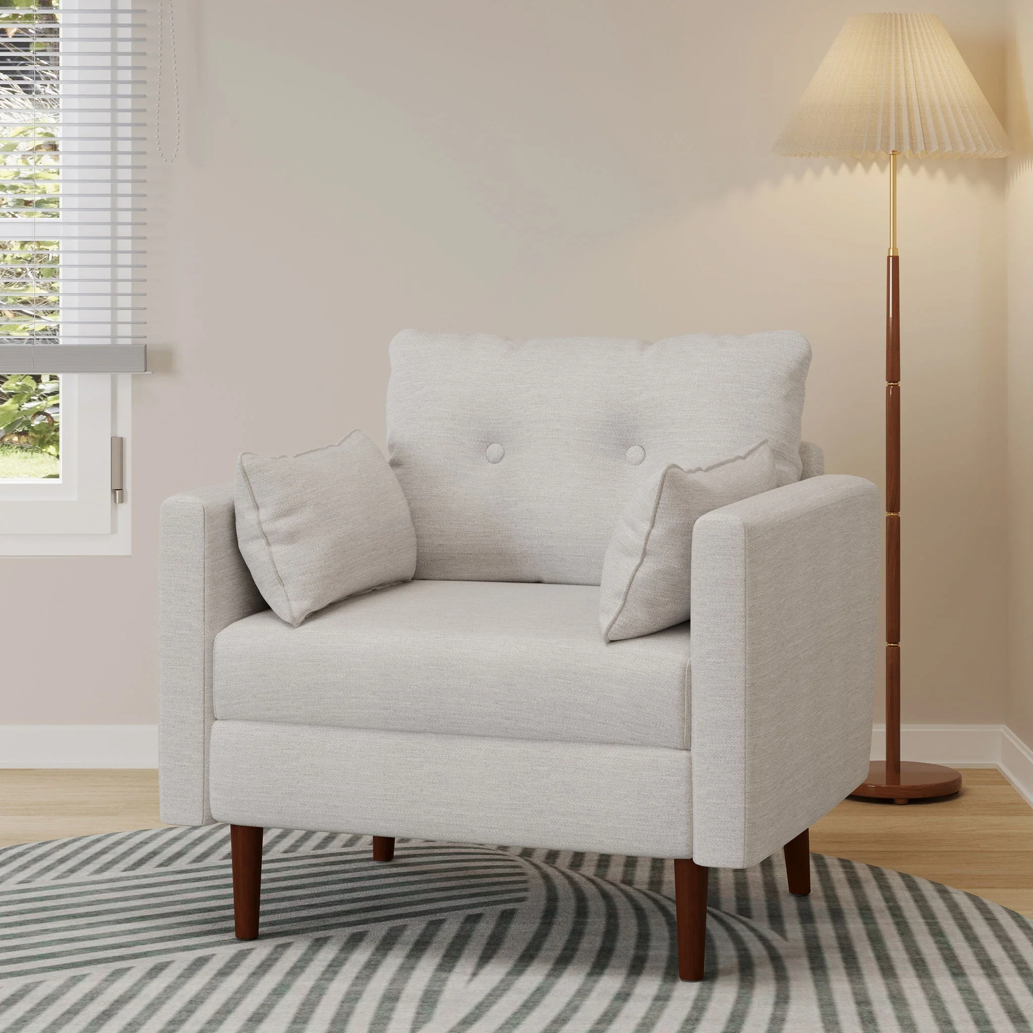 Contemporary Fabric Club Chair With Birch Wood Legs - Beige - Image 2