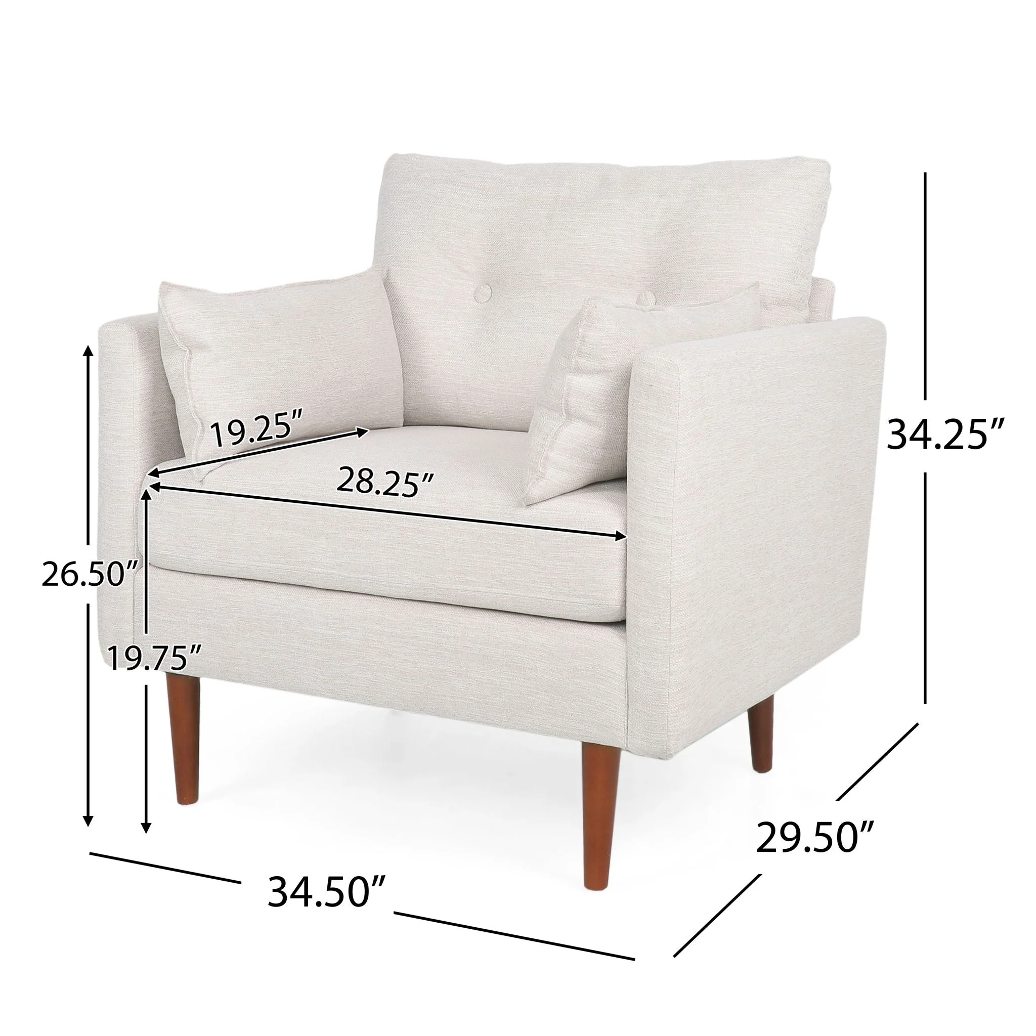 Contemporary Fabric Club Chair With Birch Wood Legs - Beige - Image 3