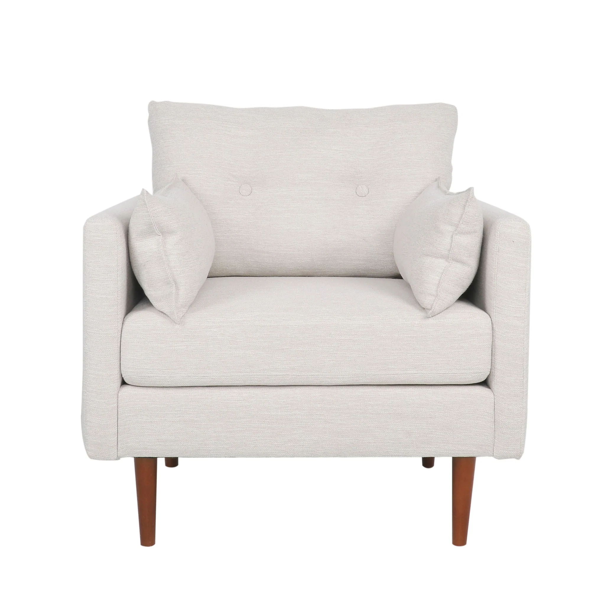 Contemporary Fabric Club Chair With Birch Wood Legs - Beige - Image 4