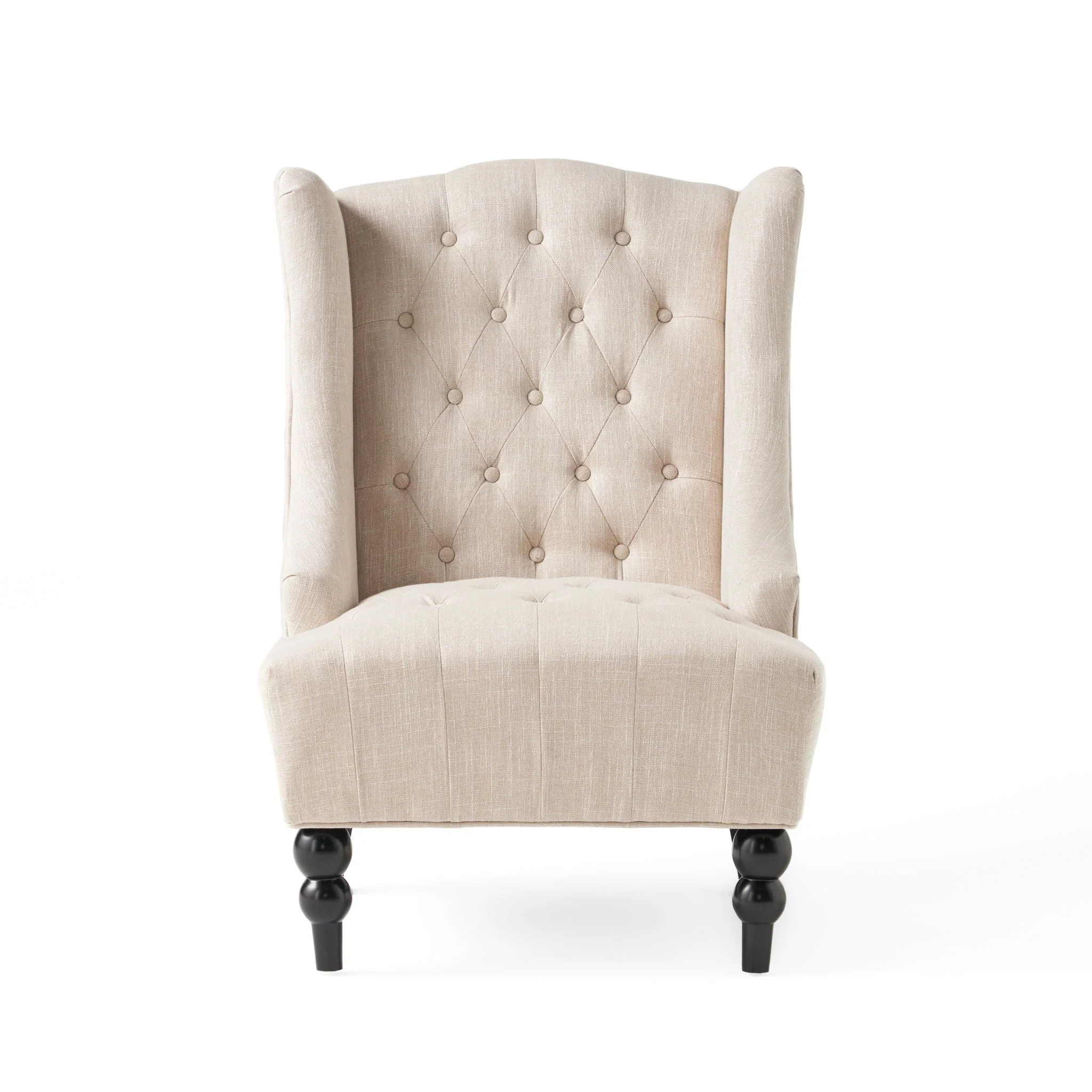 Contemporary Hi Back Club Chair with Wingback Design - Light Beige - Image 2