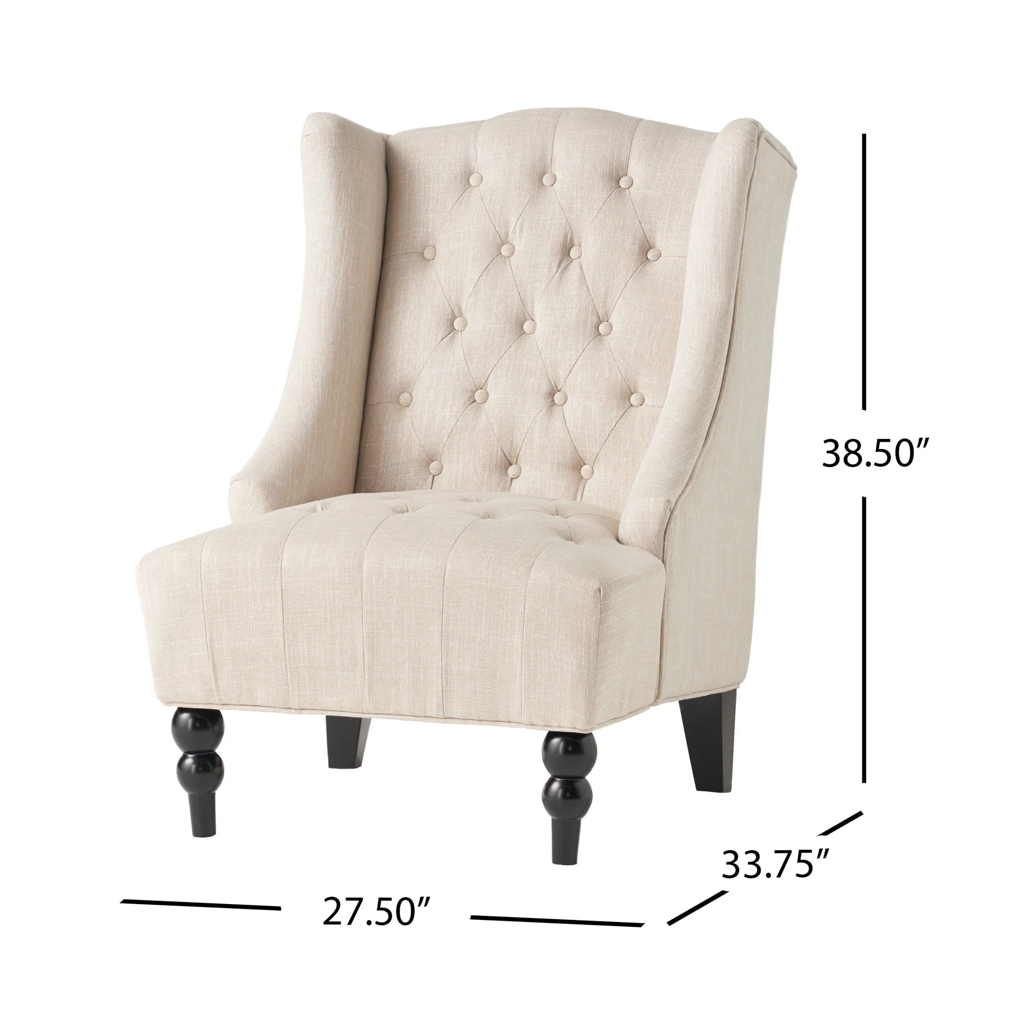 Contemporary Hi Back Club Chair with Wingback Design - Light Beige - Image 3