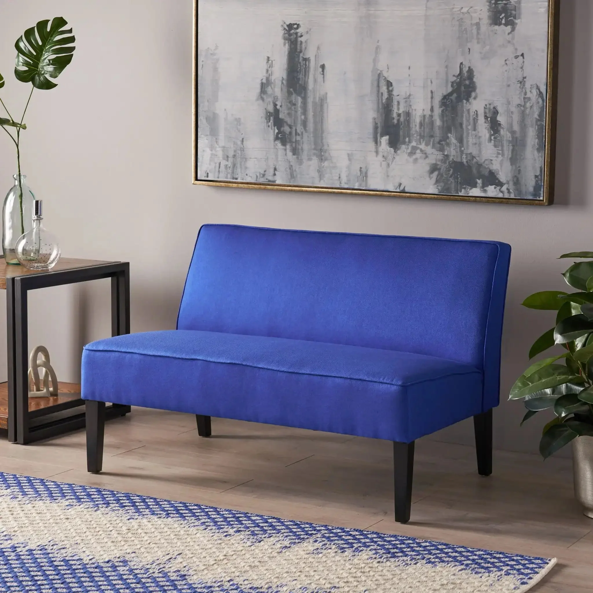 Contemporary Loveseat With Upholstered Fabric And Birch Wood Legs - Image 9