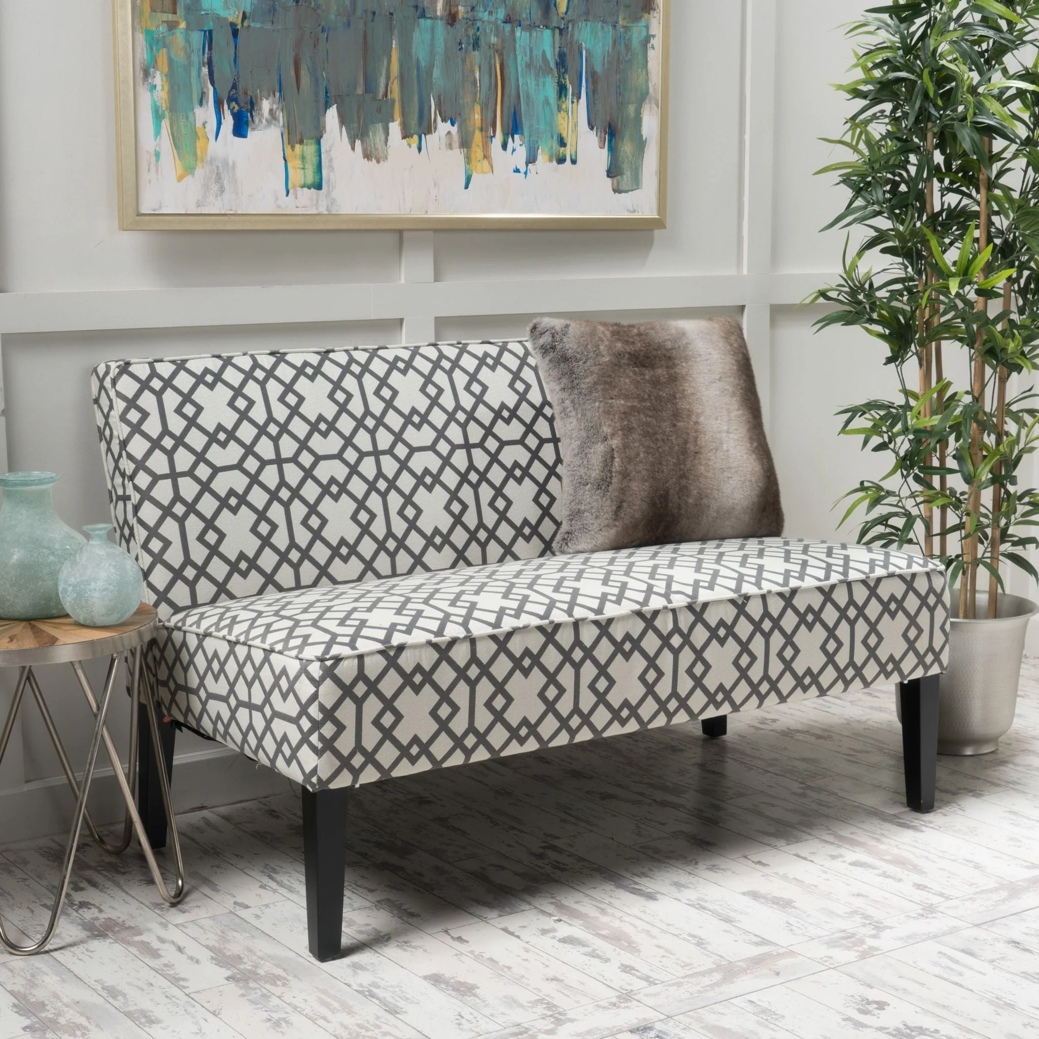 Contemporary Loveseat With Upholstered Fabric And Birch Wood Legs - Gray - Image 2