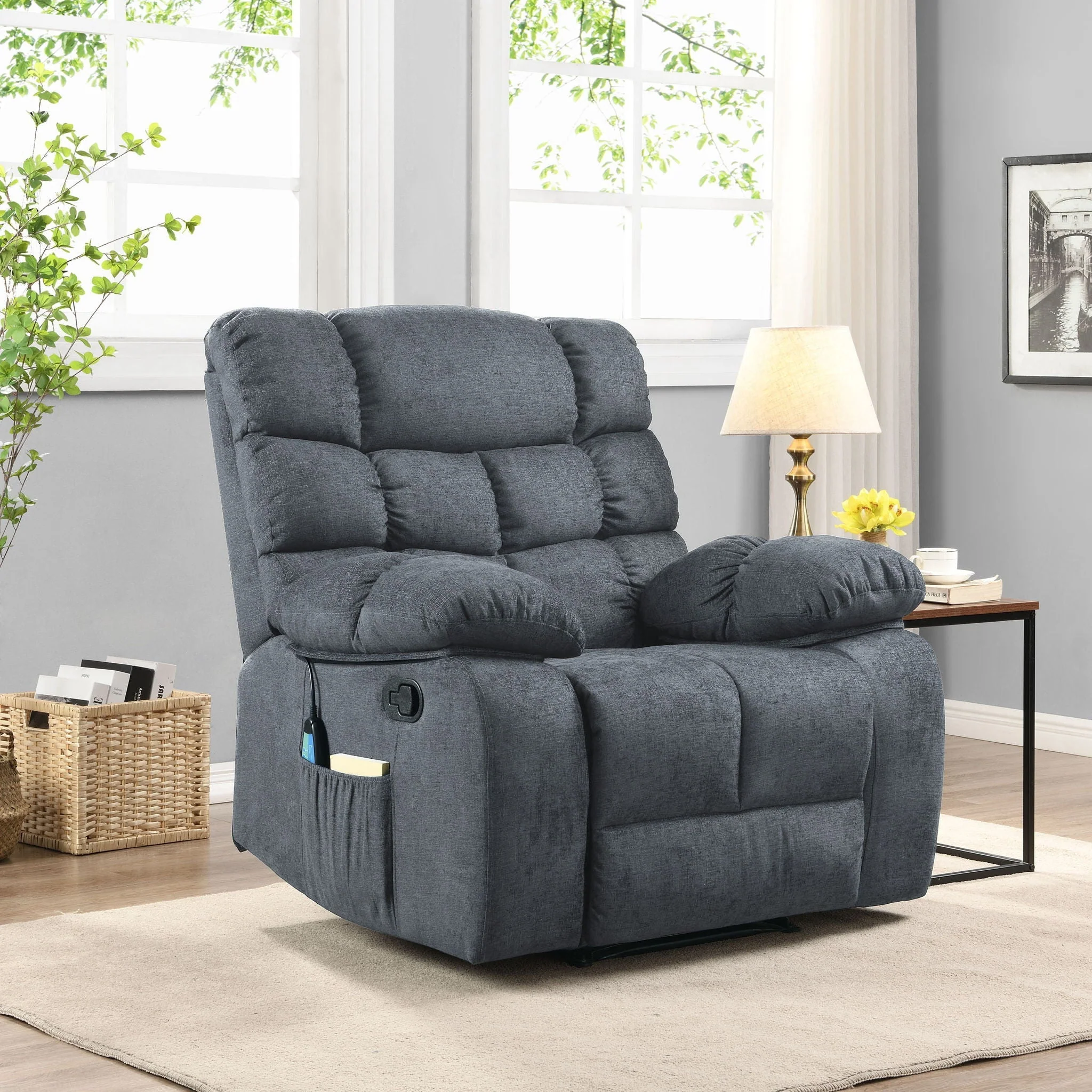 Contemporary Massage Recliner with Pillow Tufted Design - Charcoal - Image 2