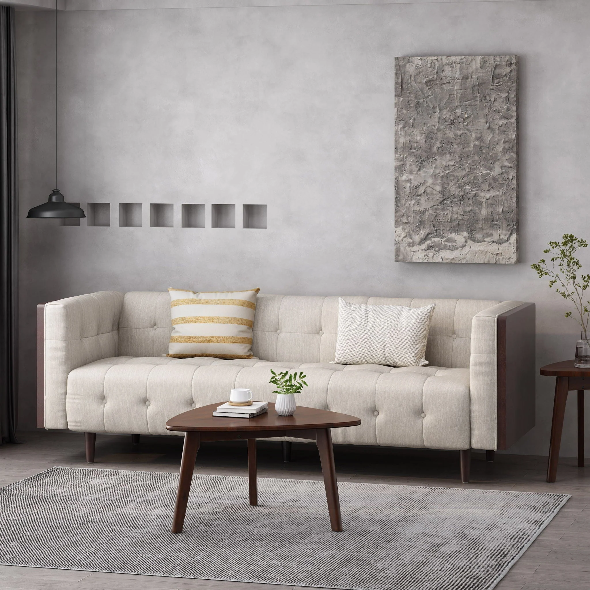 Contemporary Mid-Century Charm 3 Seater Sofa With Button Tufted Waffle Stitching - Image 4