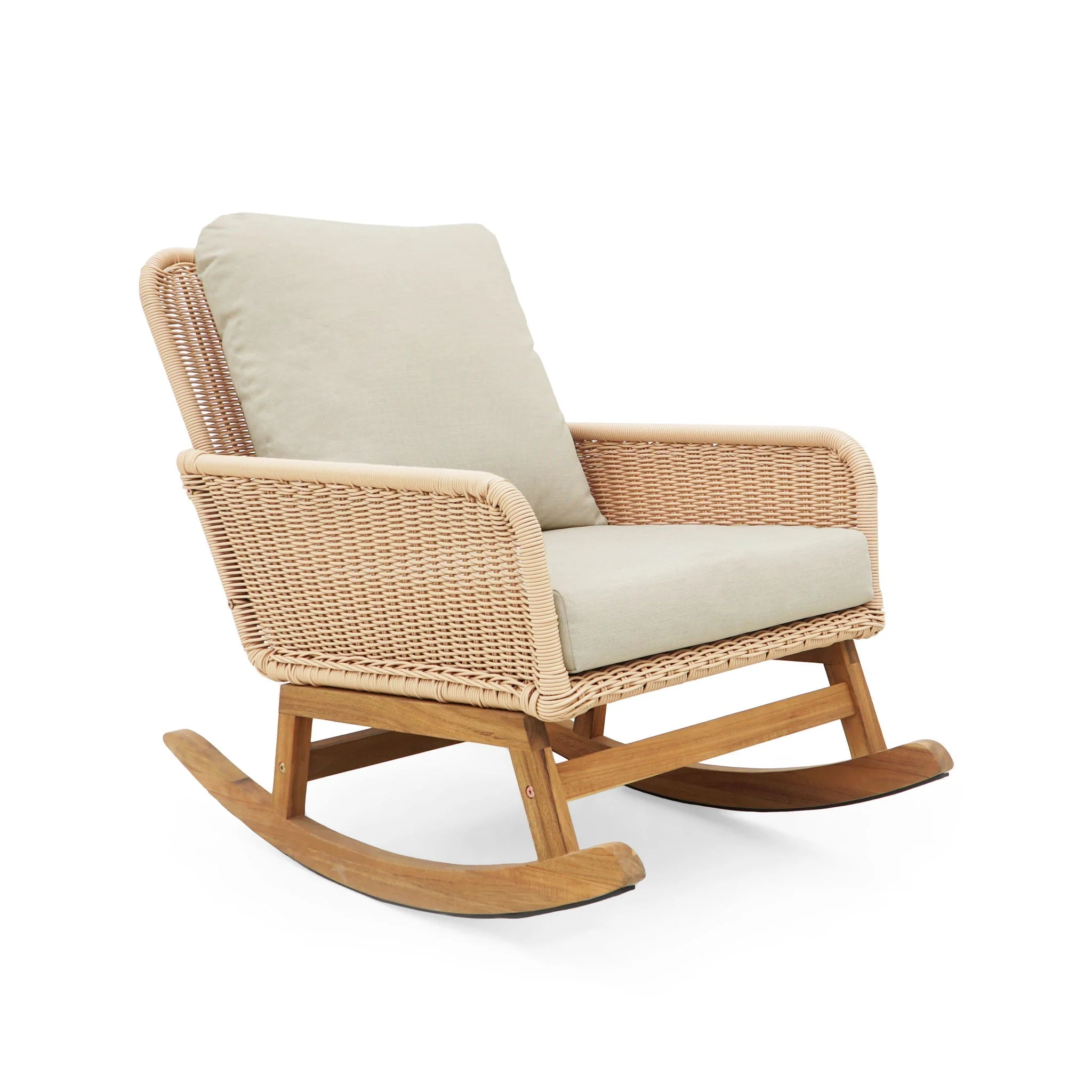 Contemporary Minimalist Wicker Rocking Chair With Soft Cushions - Image 2
