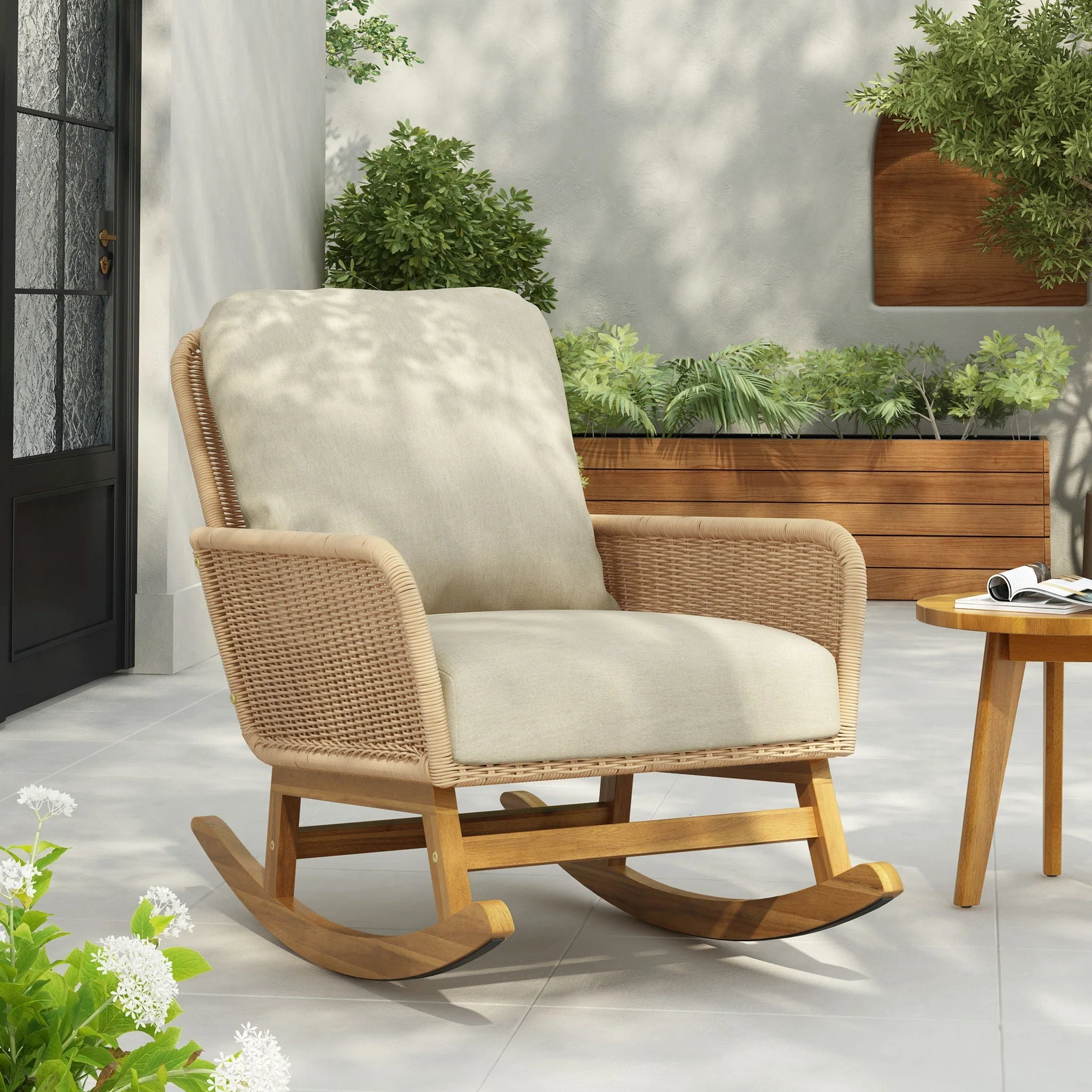 Contemporary Minimalist Wicker Rocking Chair With Soft Cushions - Image 5