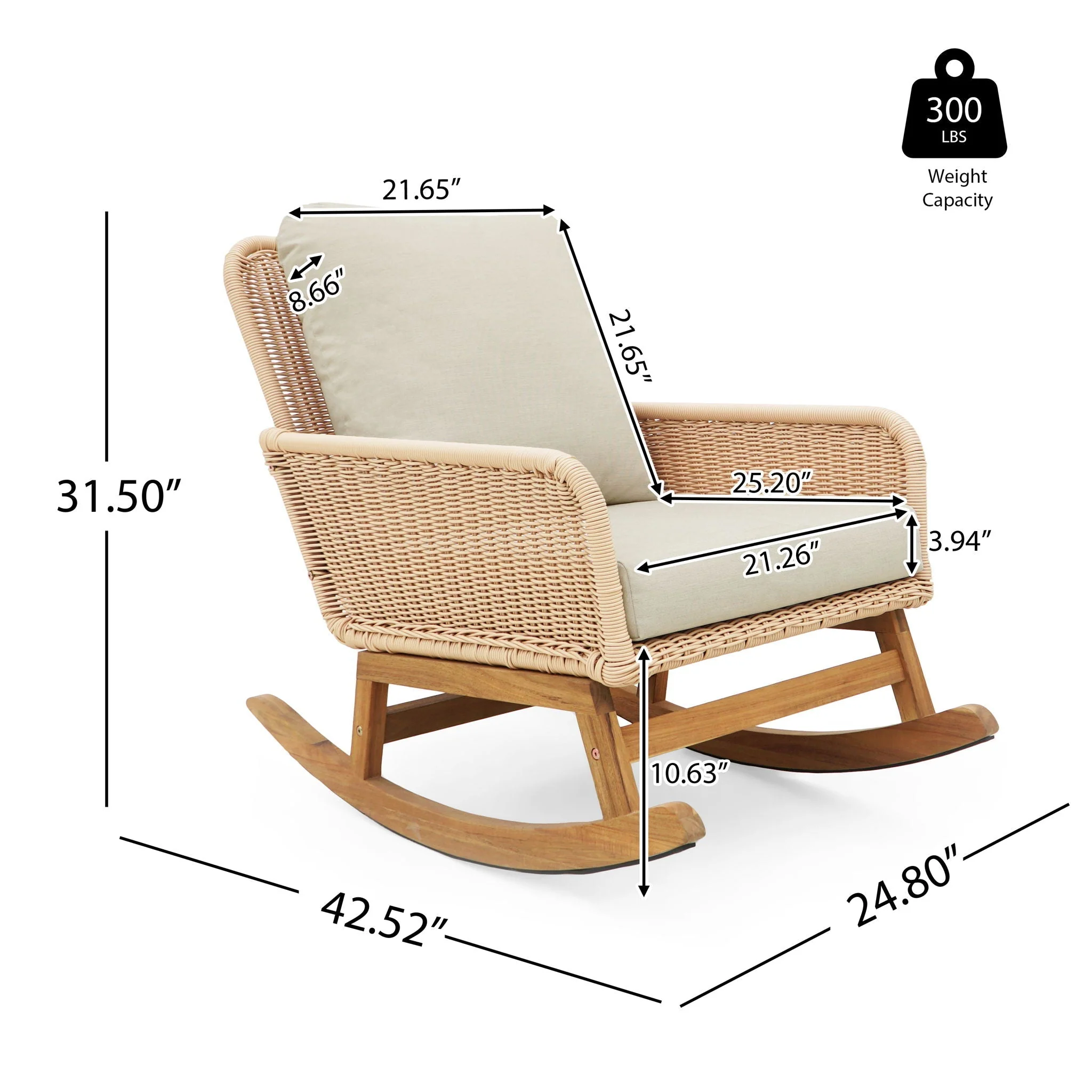 Contemporary Minimalist Wicker Rocking Chair With Soft Cushions - Image 8