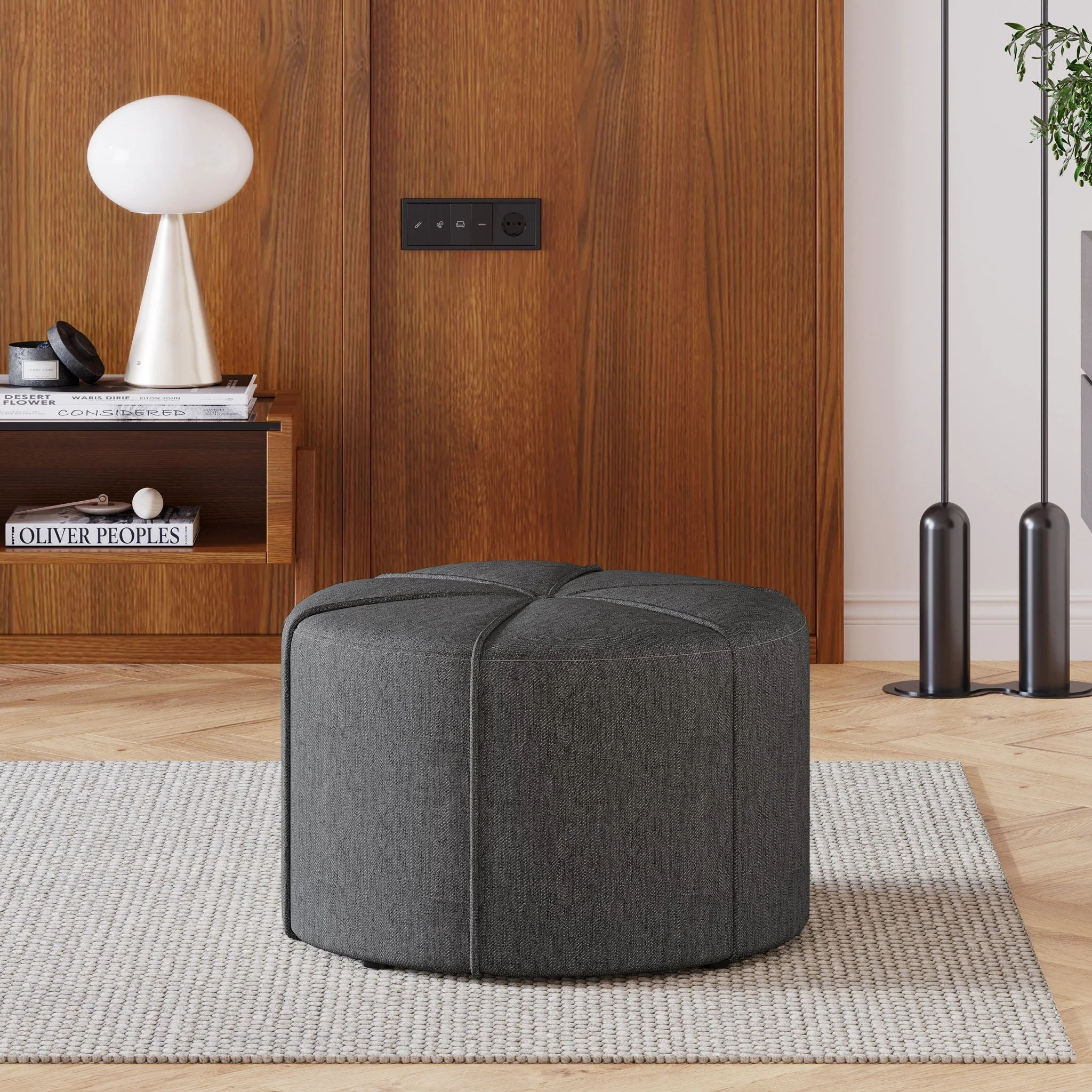 Contemporary Ottoman With Tonal Piping And Button Tuft Design - Image 2