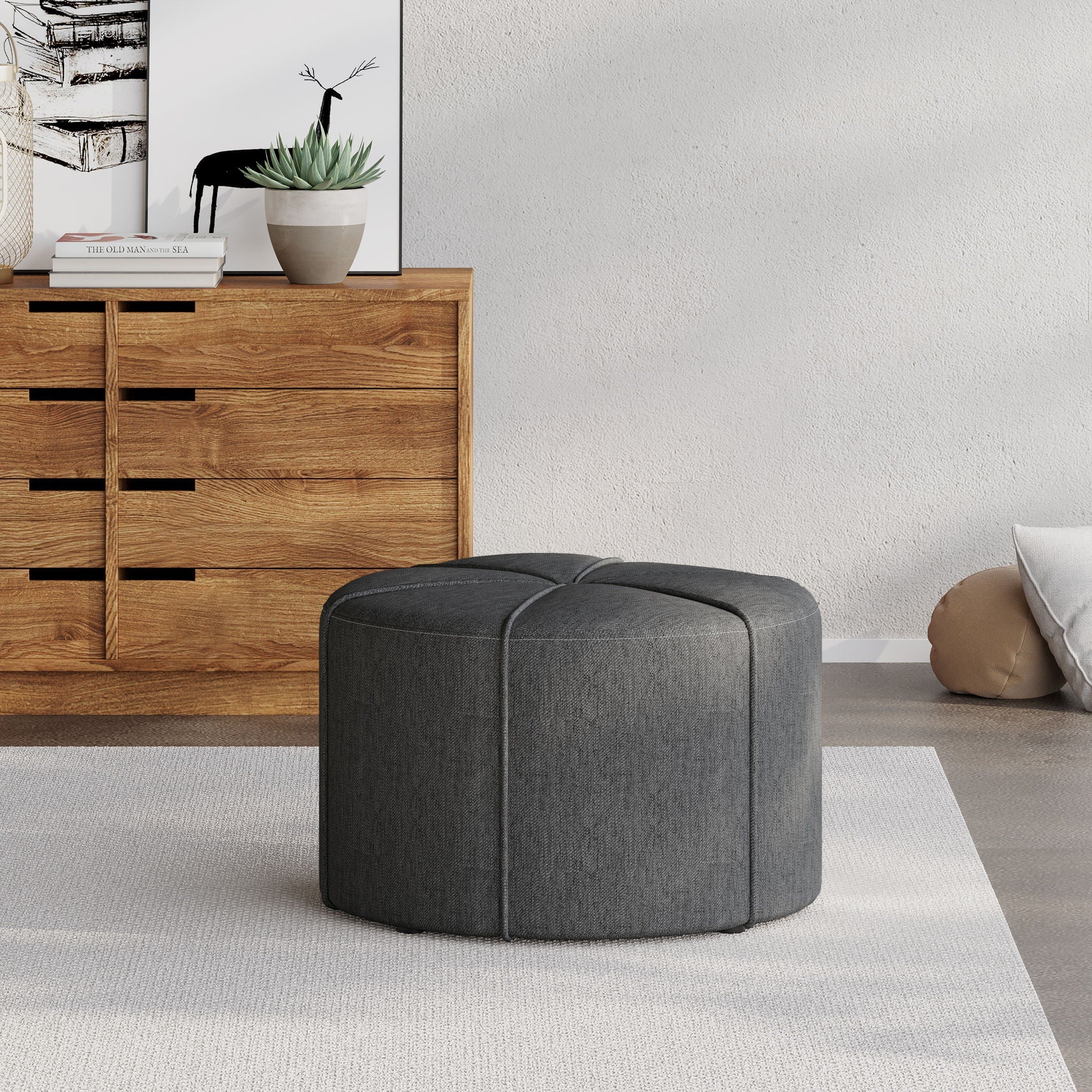 Contemporary Ottoman With Tonal Piping And Button Tuft Design - Image 3