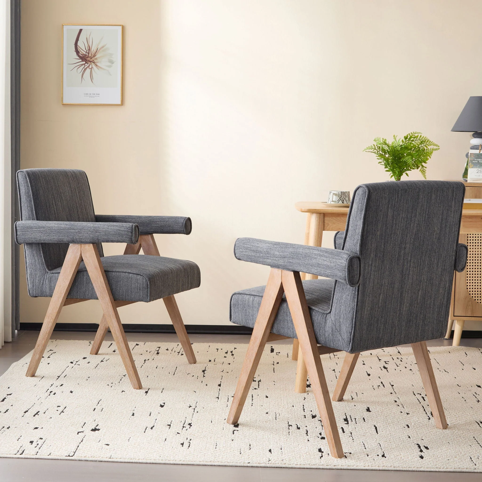 Contemporary Poppy Fabric Dining Armchair with Rubberwood Legs - Image 7
