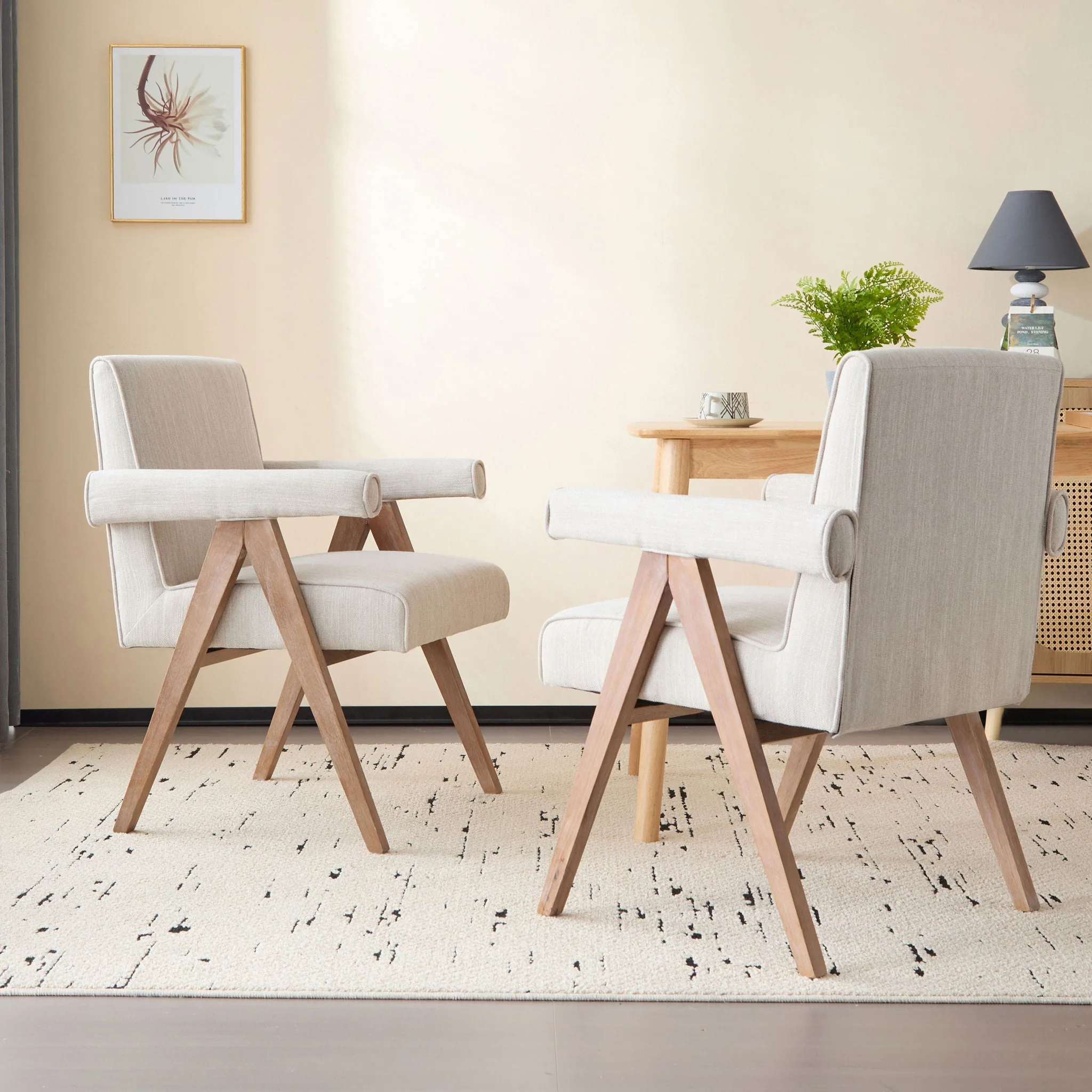 Contemporary Poppy Fabric Dining Armchair with Rubberwood Legs - Image 8