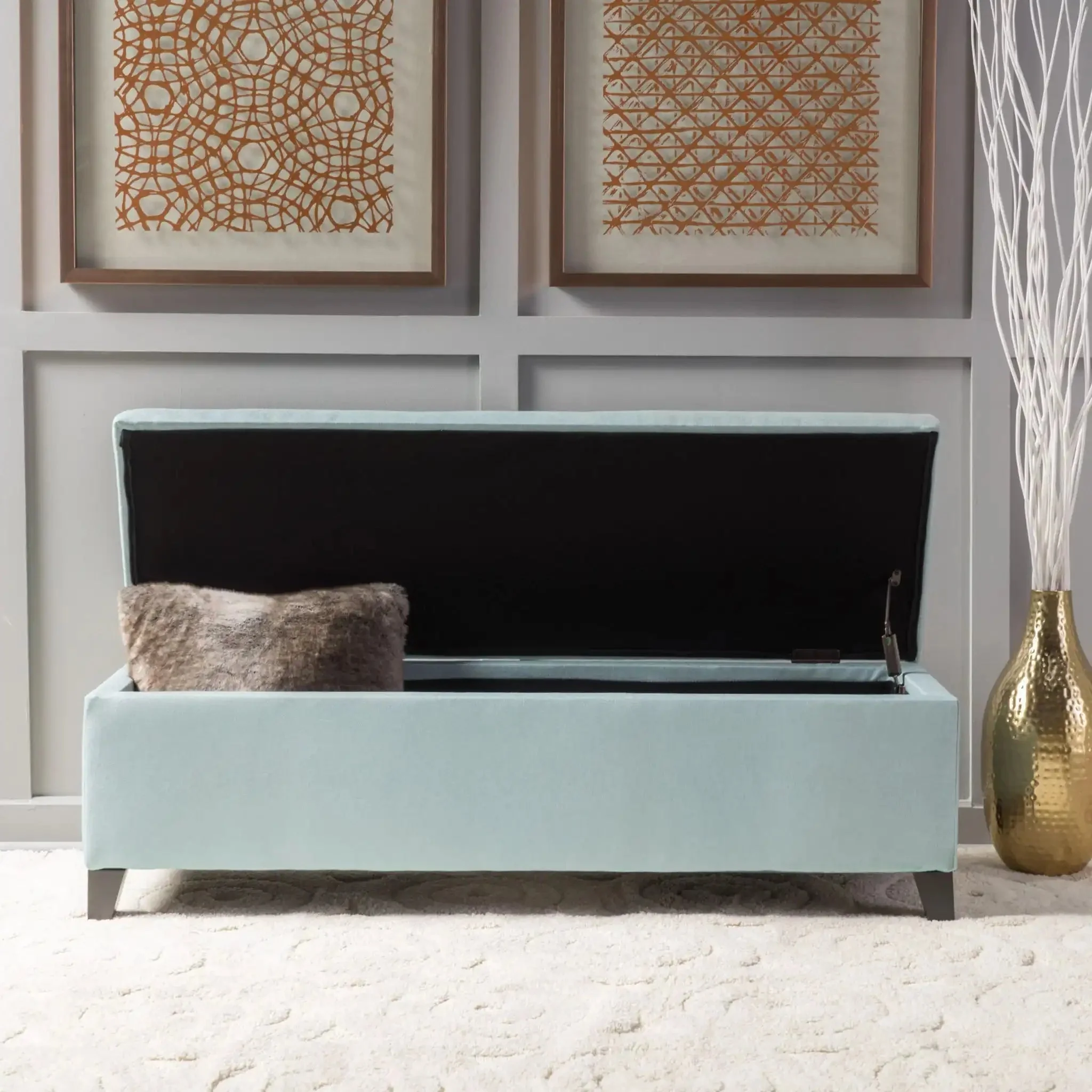 Contemporary Storage Ottoman Bench With Upholstery - Image 10