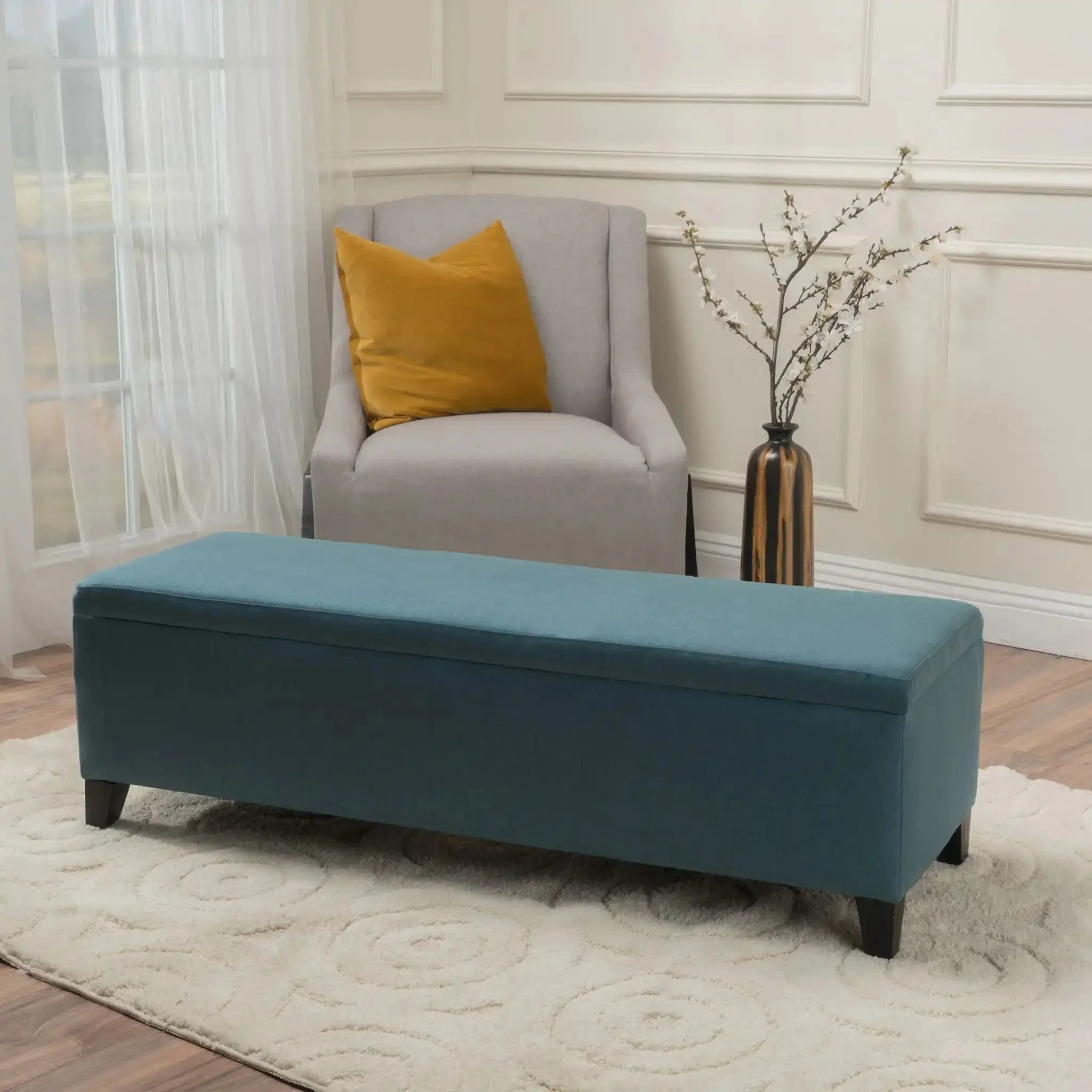 Contemporary Storage Ottoman Bench With Upholstery - Image 11