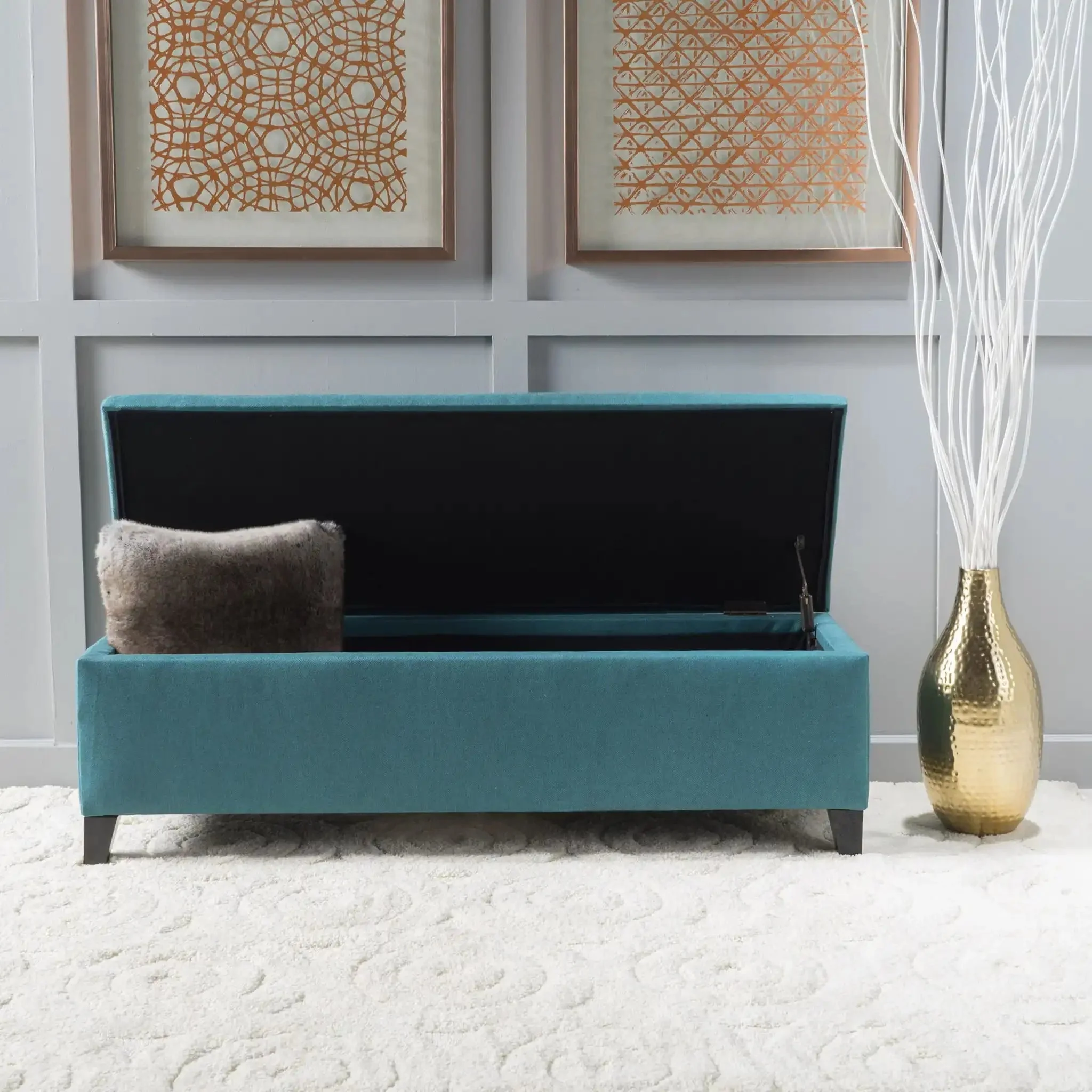 Contemporary Storage Ottoman Bench With Upholstery - Image 4