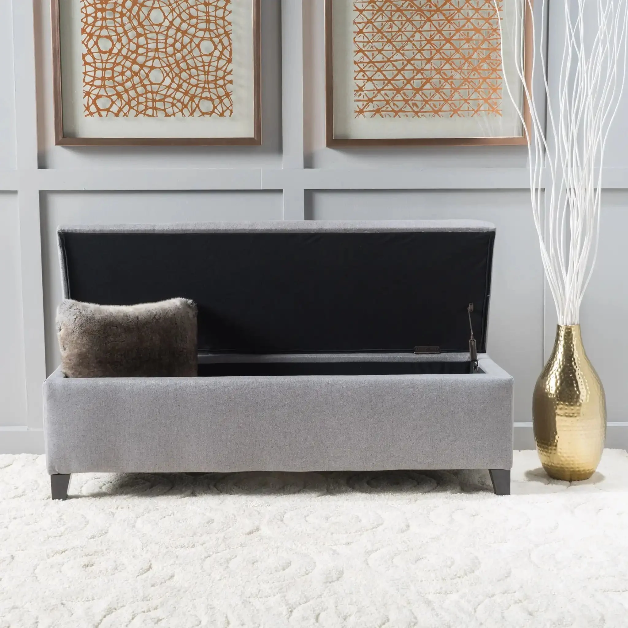 Contemporary Storage Ottoman Bench With Upholstery - Image 7