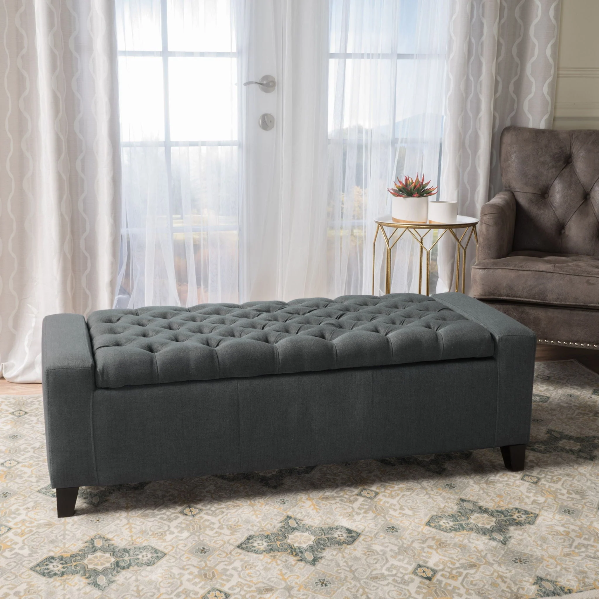 Contemporary Storage Ottoman With Tufted Top - Dark Gray - Image 2