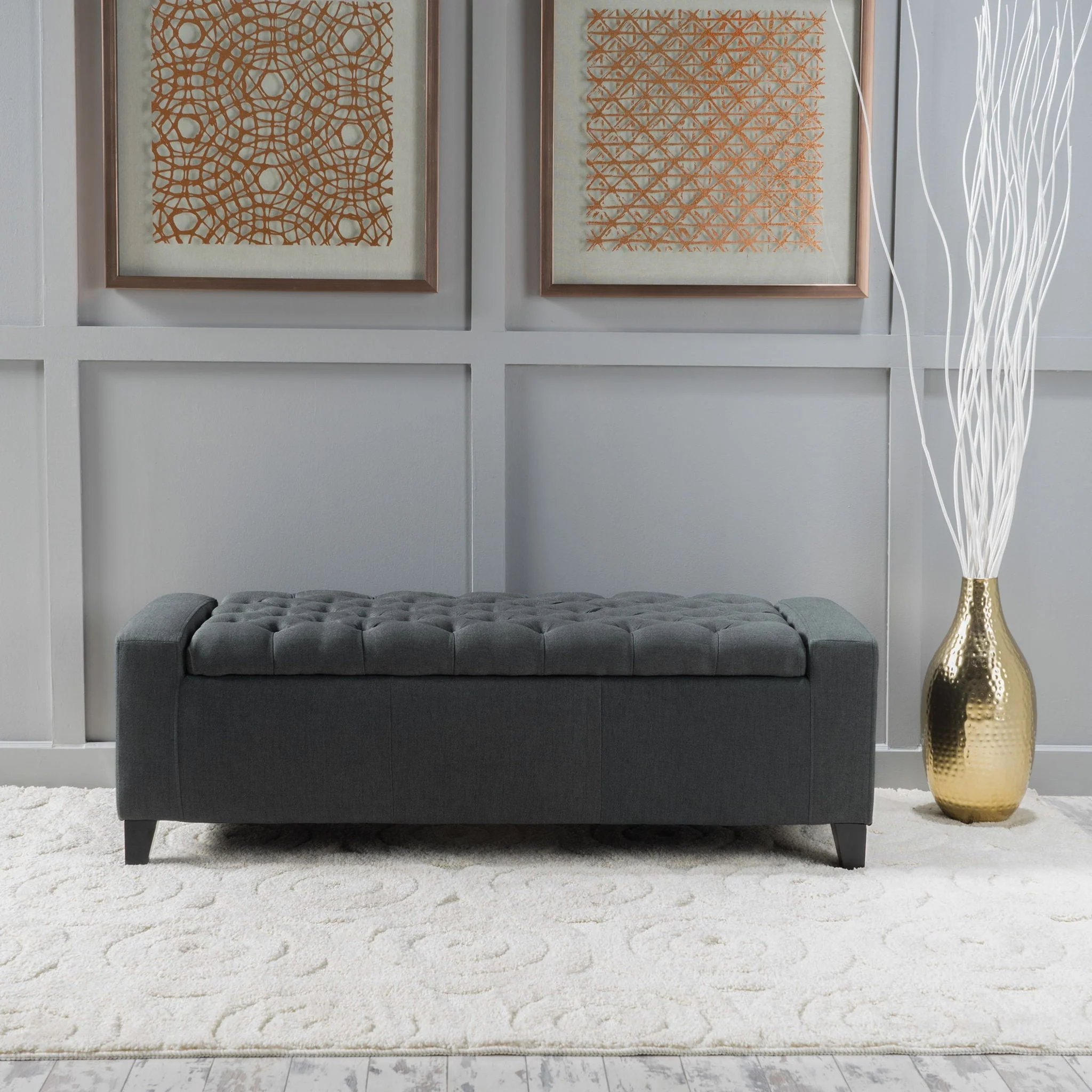 Contemporary Storage Ottoman With Tufted Top - Dark Gray - Image 4