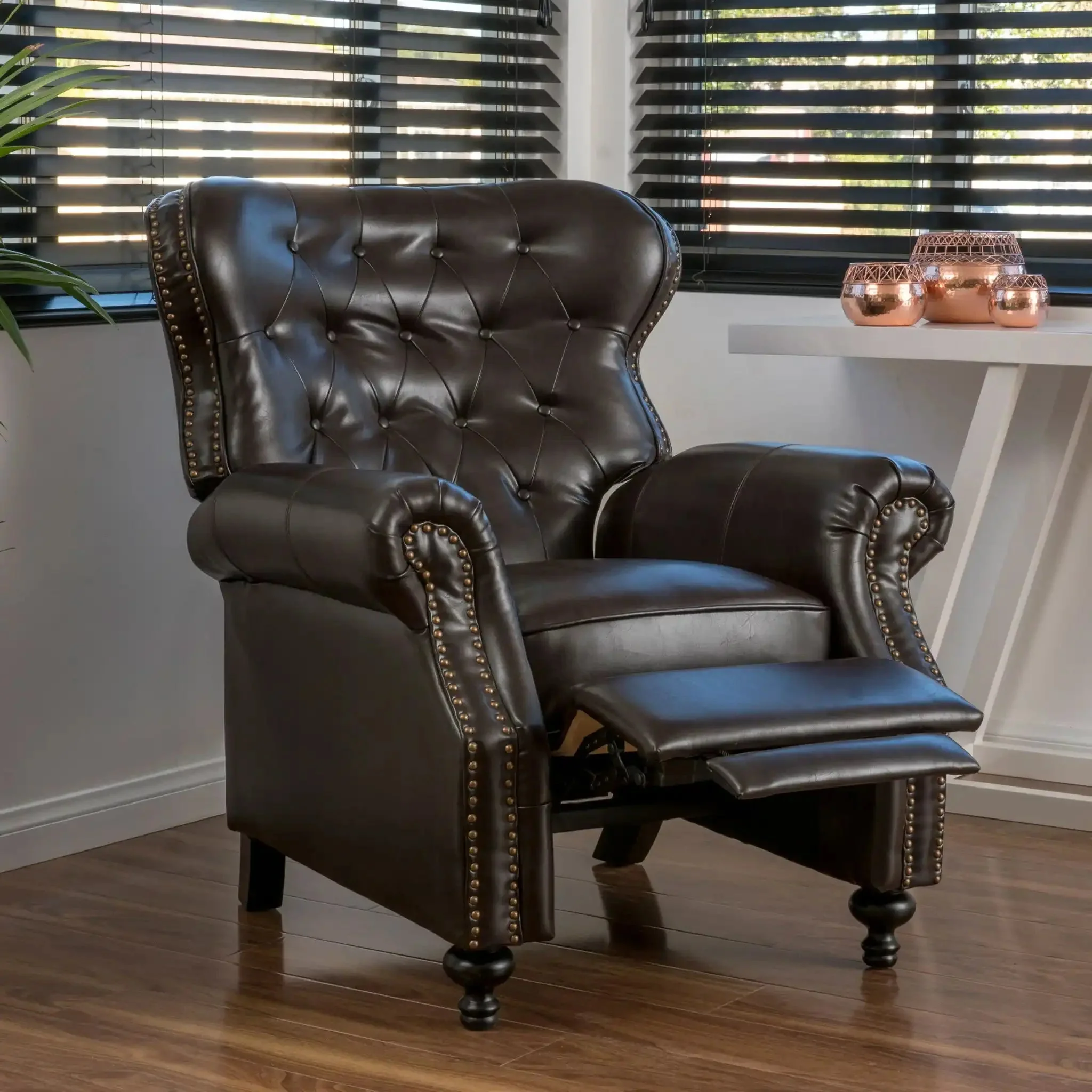 Contemporary Style Push Back Recliner With Button Tufted Stitching And Nailhead Trim - Image 2