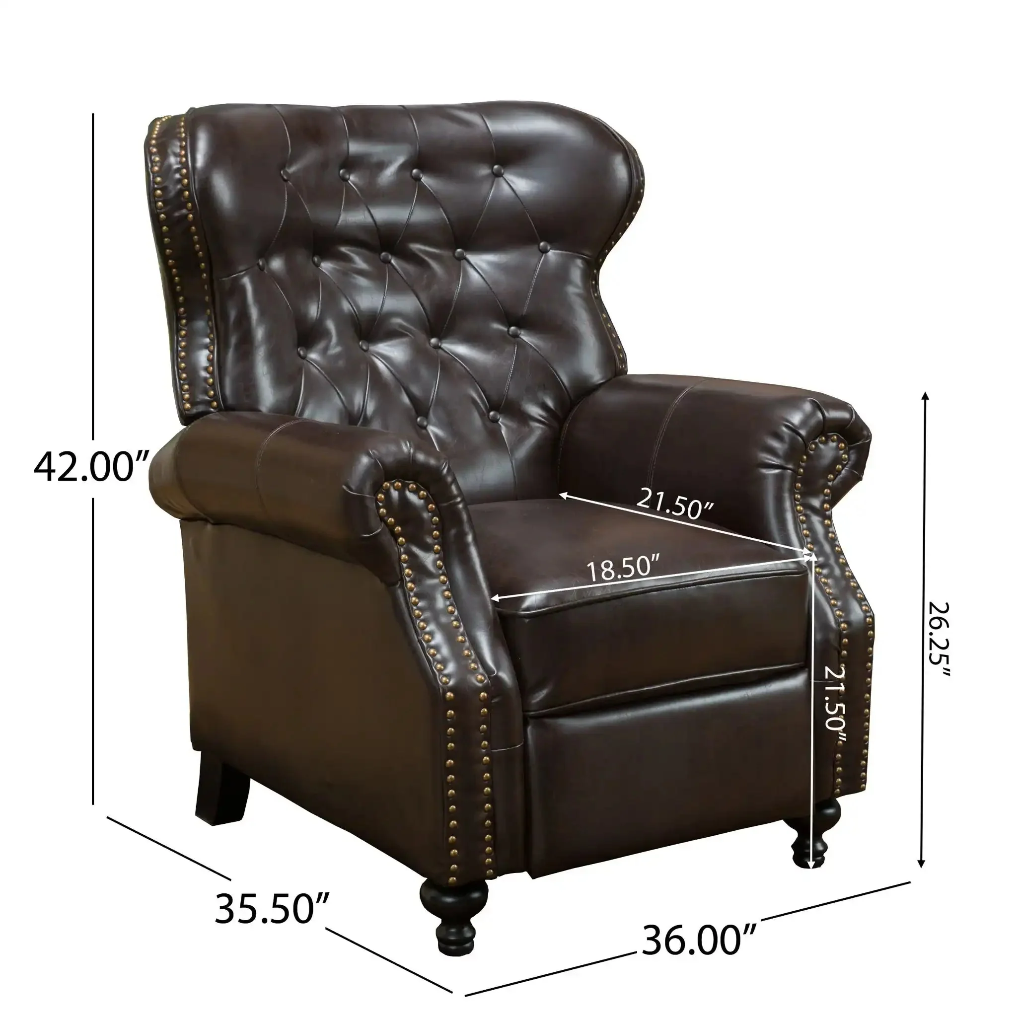 Contemporary Style Push Back Recliner With Button Tufted Stitching And Nailhead Trim - Image 3