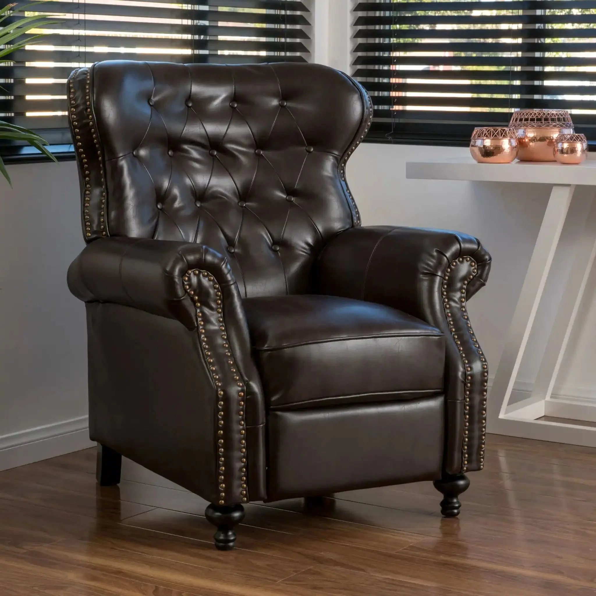 Contemporary Style Push Back Recliner With Button Tufted Stitching And Nailhead Trim - Image 4