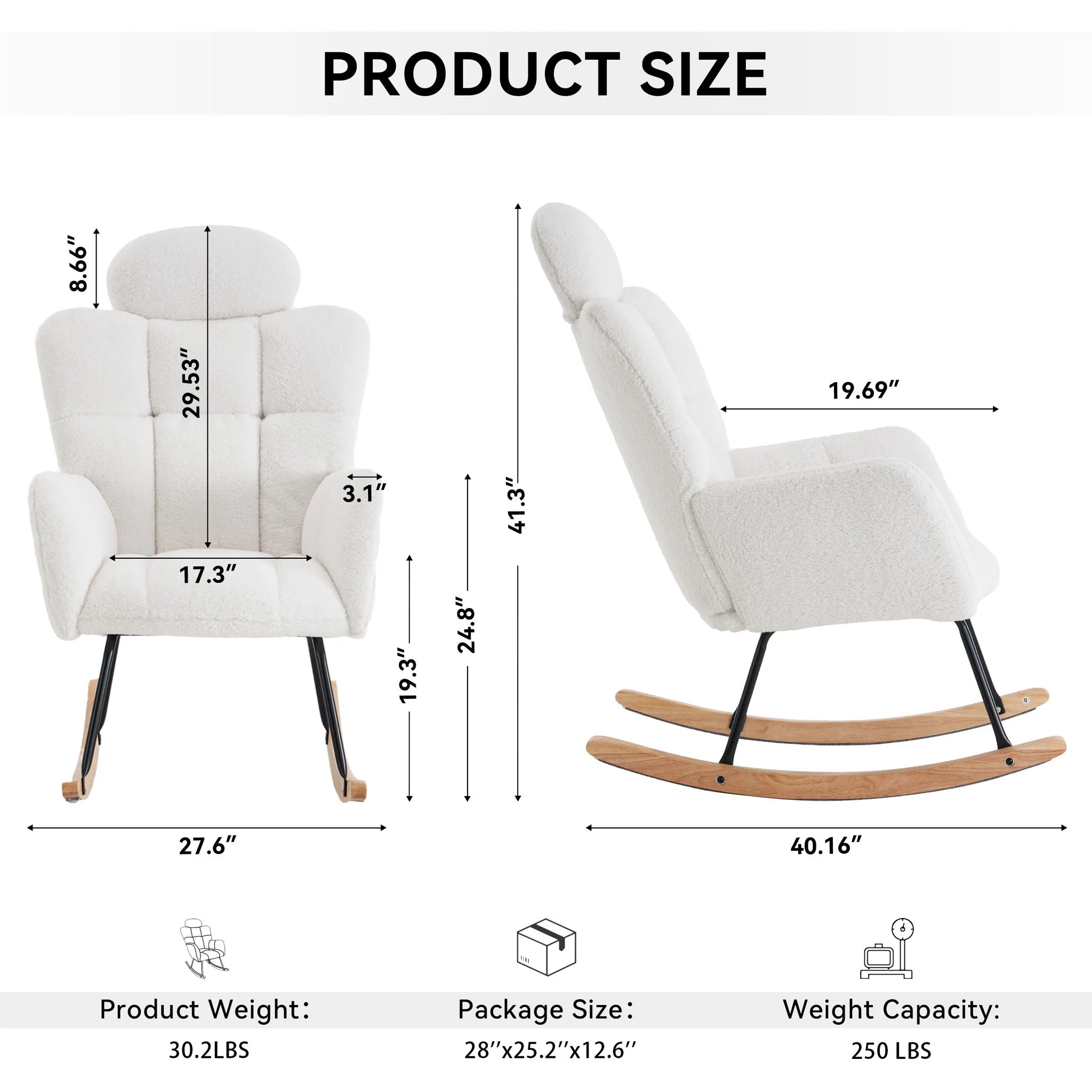 Contemporary Teddy Fabric Upholstered Nursery Rocking Glider Chair With High Backrest And Pillow - Image 3