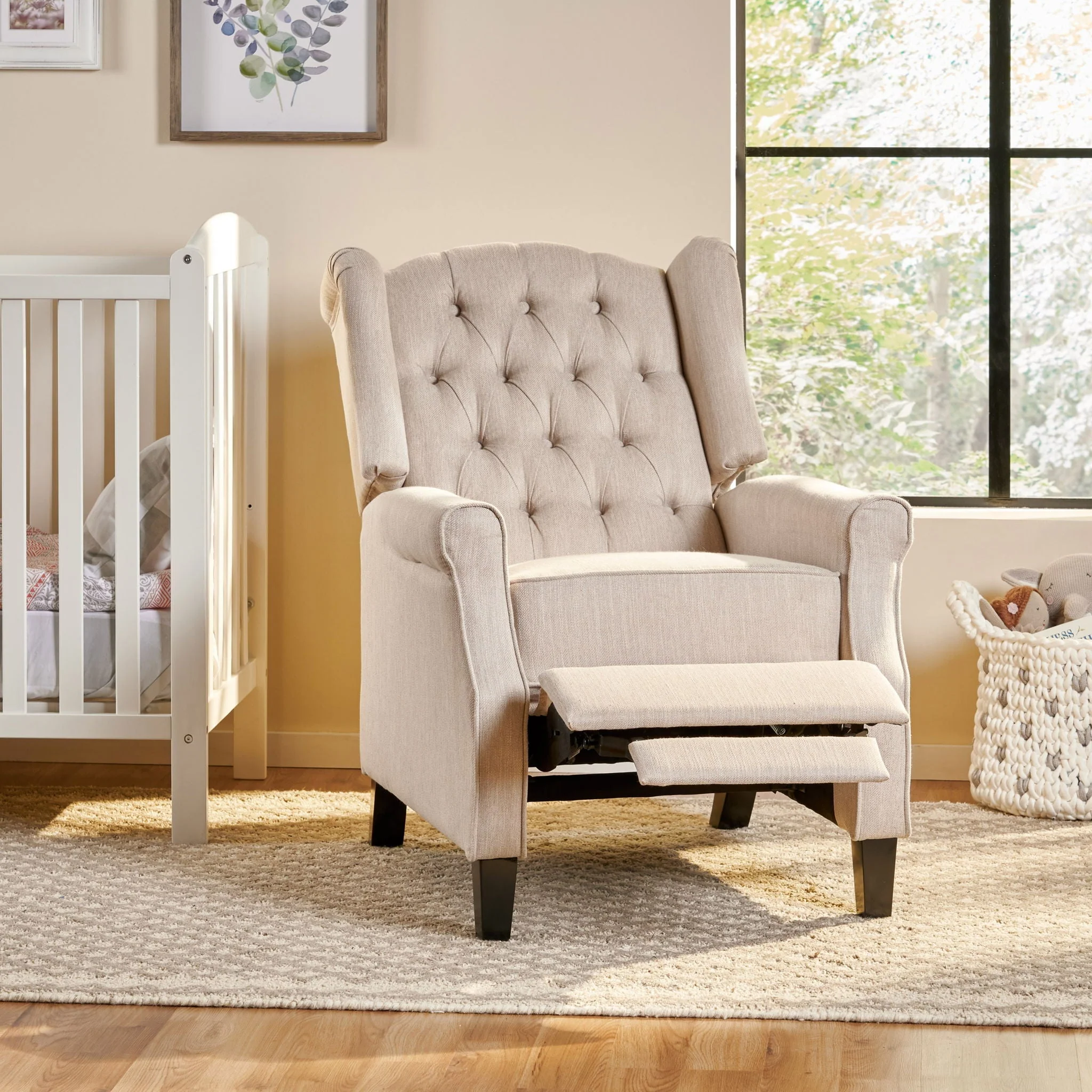 Contemporary Tufted Fabric Push Back Recliner - Beige - Image 2