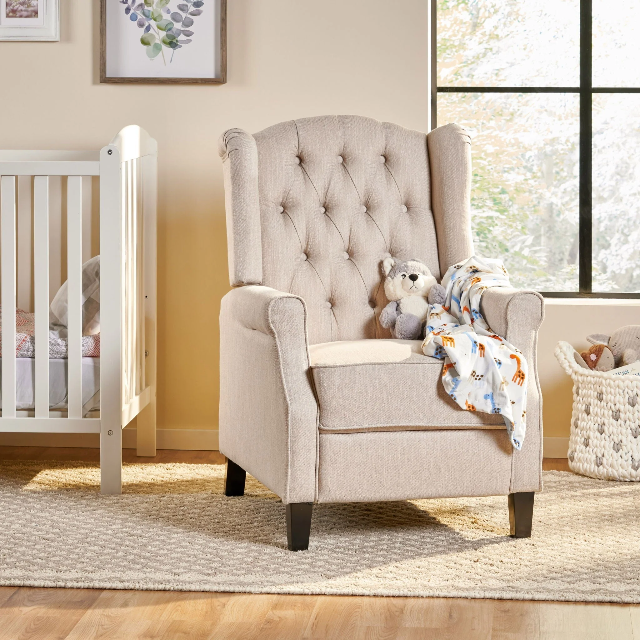 Contemporary Tufted Fabric Push Back Recliner - Beige - Image 4