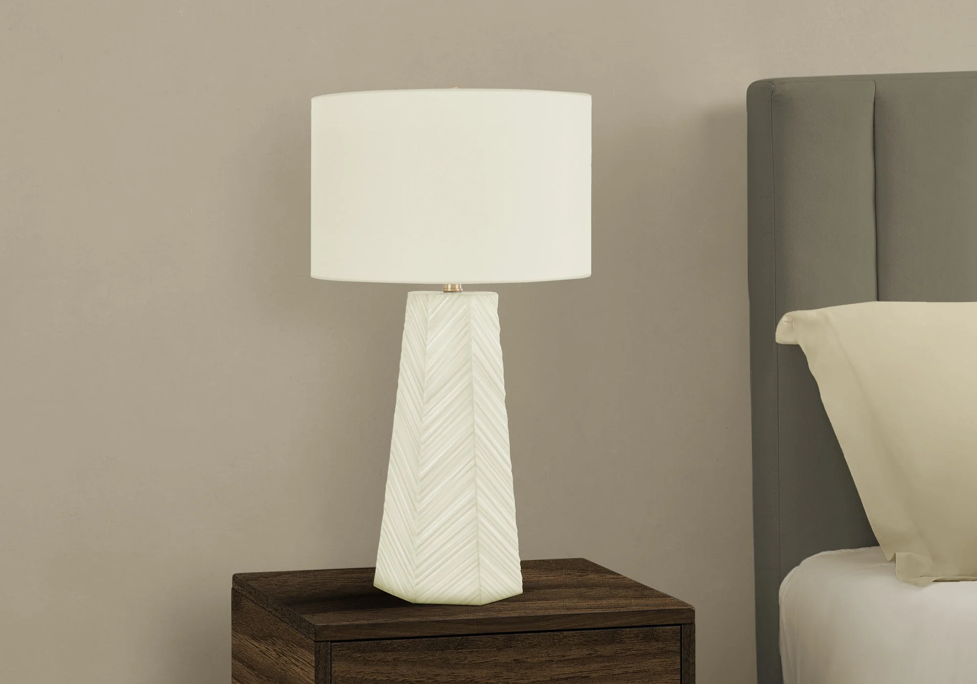 Contemporary White Ceramic Table Lamp with Ivory Shade - Image 3