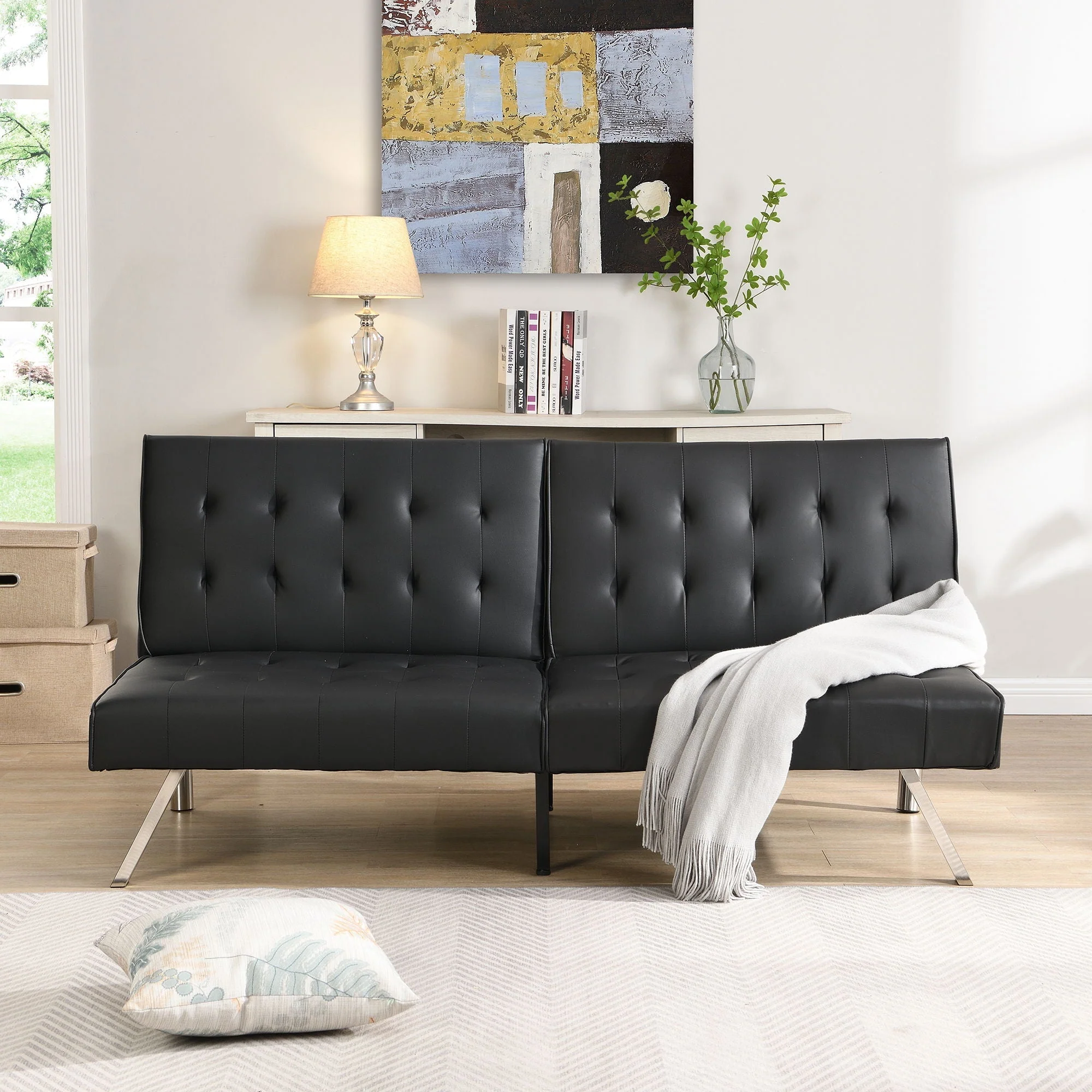 Contemporary Wood Frame Sofa Bed With Stainless Legs - Black - Image 3