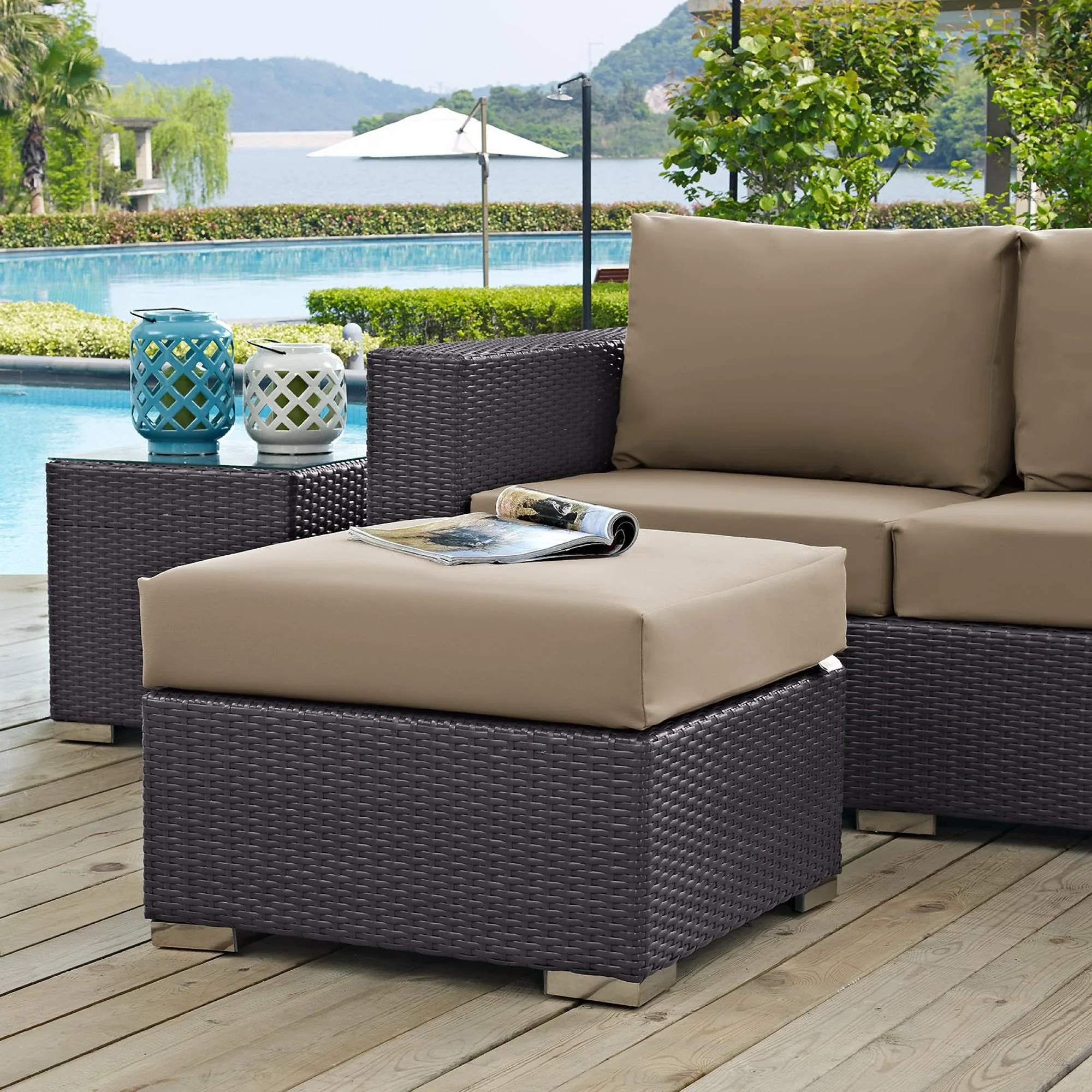 Convene Outdoor Patio Fabric Square Ottoman by Modway - Image 4