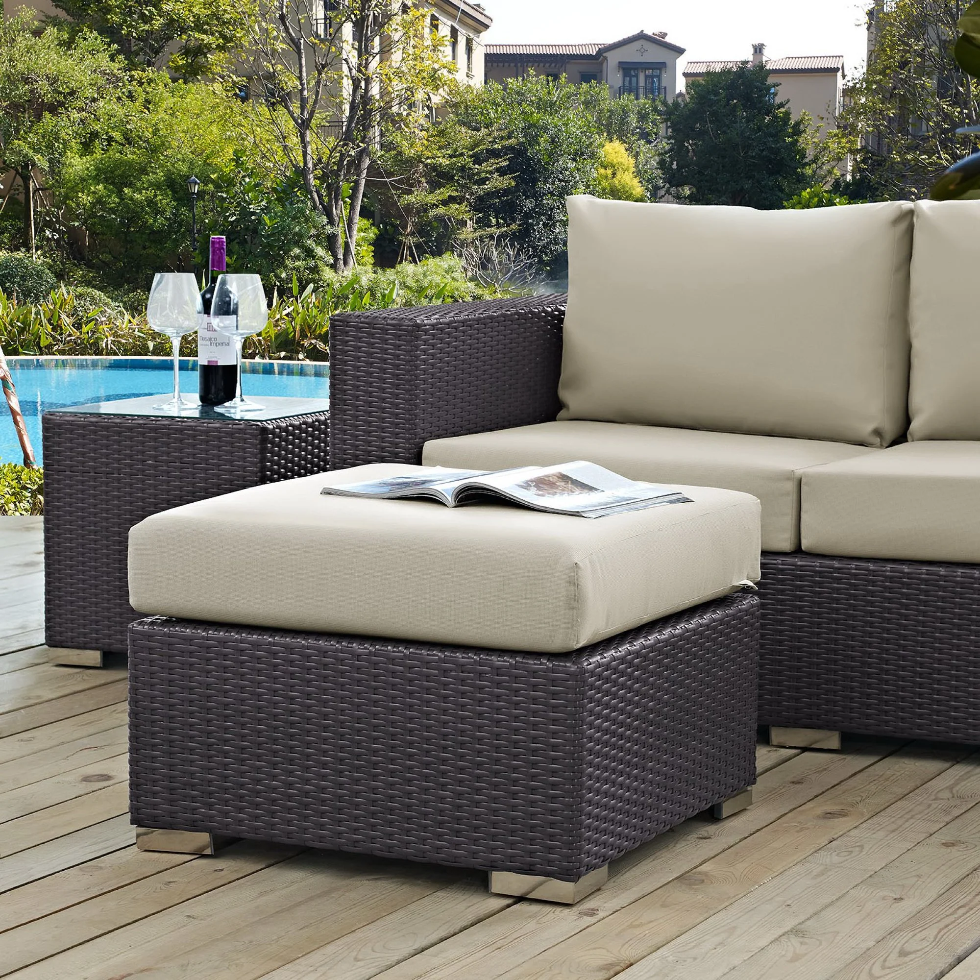 Convene Outdoor Patio Fabric Square Ottoman by Modway - Image 5