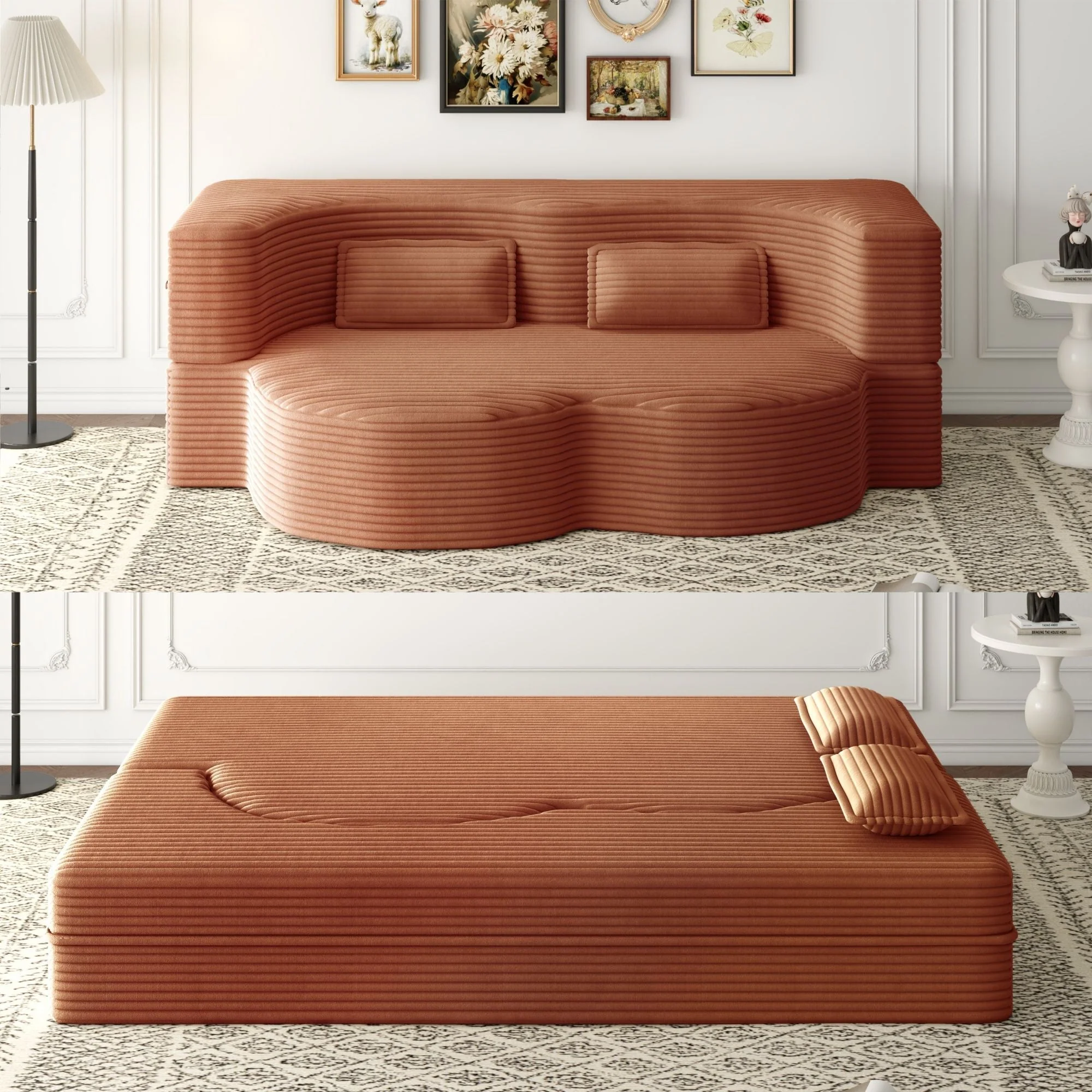 Convertible Foam-Filled Sleeper Sofa Bed With 2 Pillows - Image 4