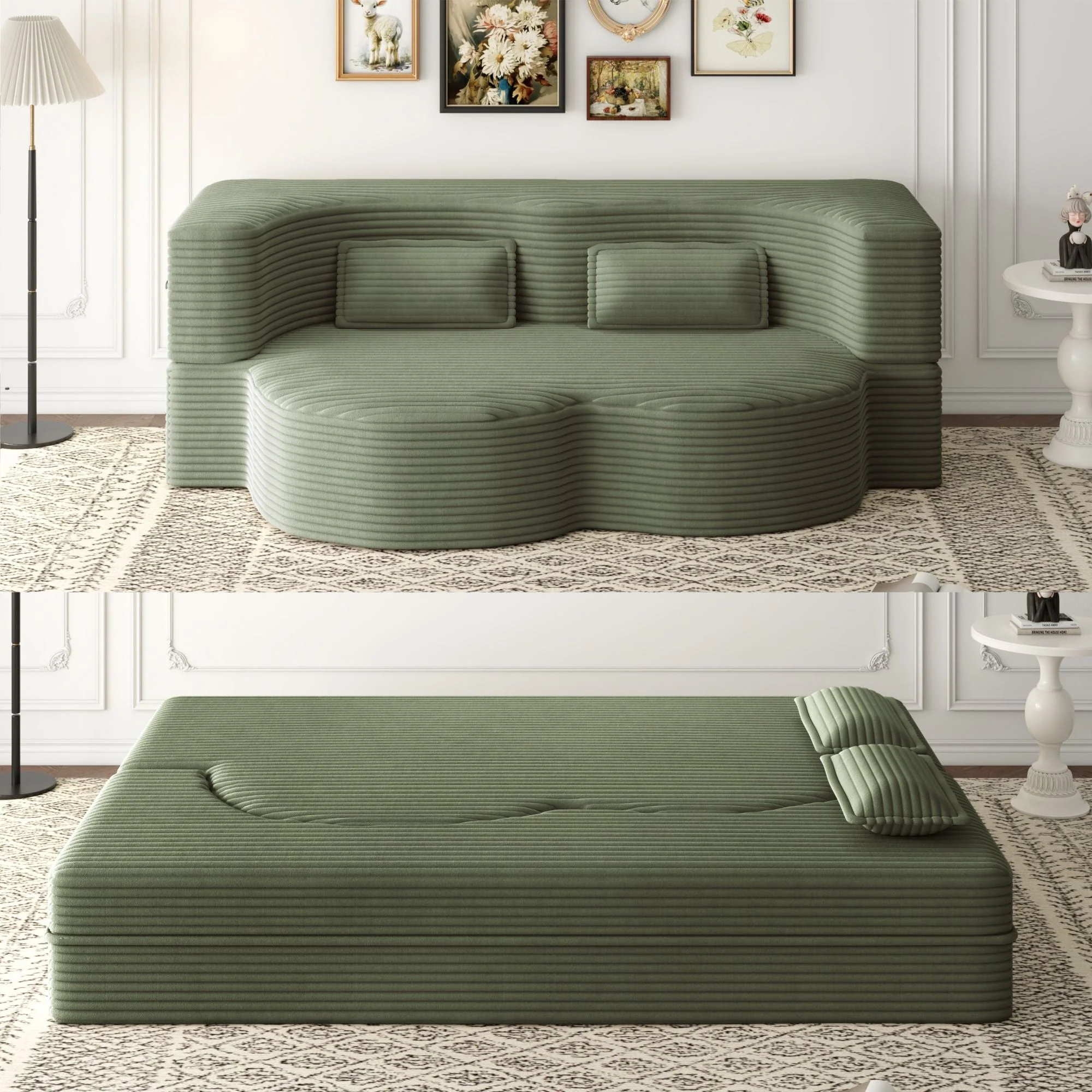 Convertible Foam-Filled Sleeper Sofa Bed With 2 Pillows - Image 8