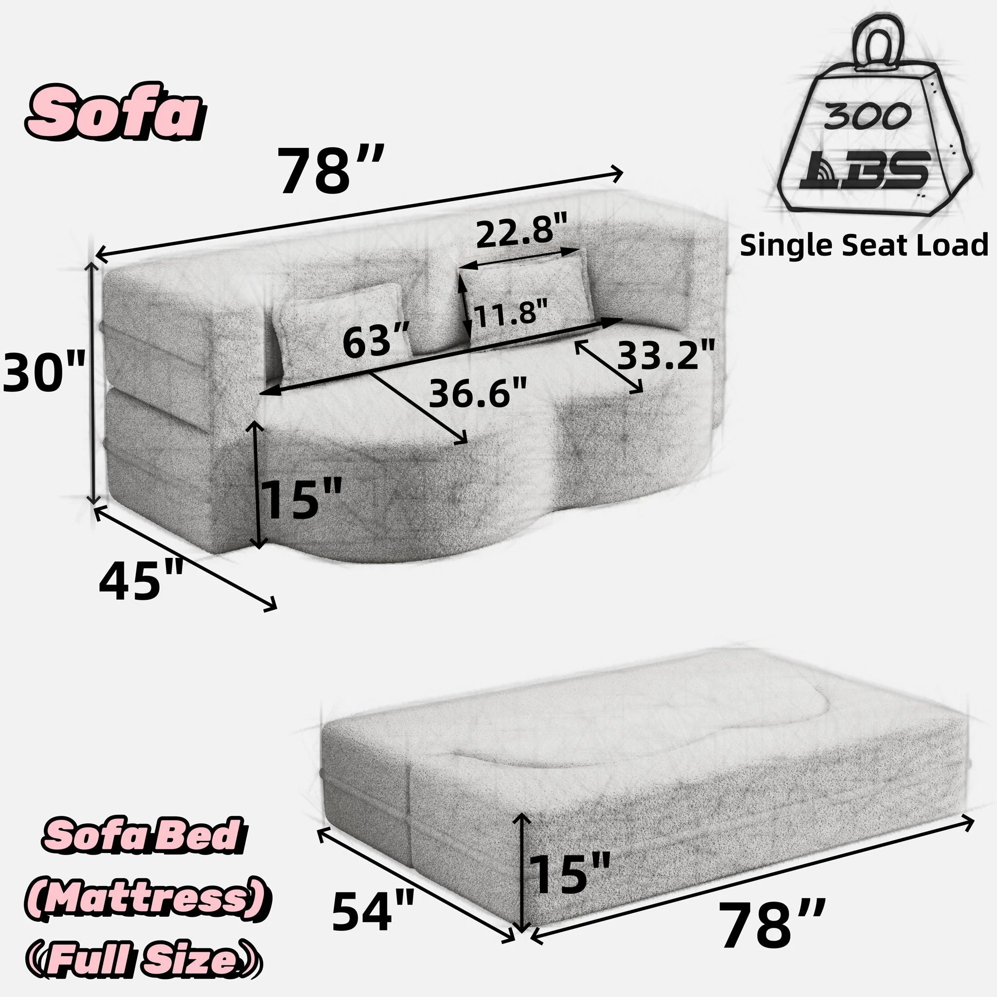 Convertible Foam-Filled Sleeper Sofa Bed With 2 Pillows - Image 9