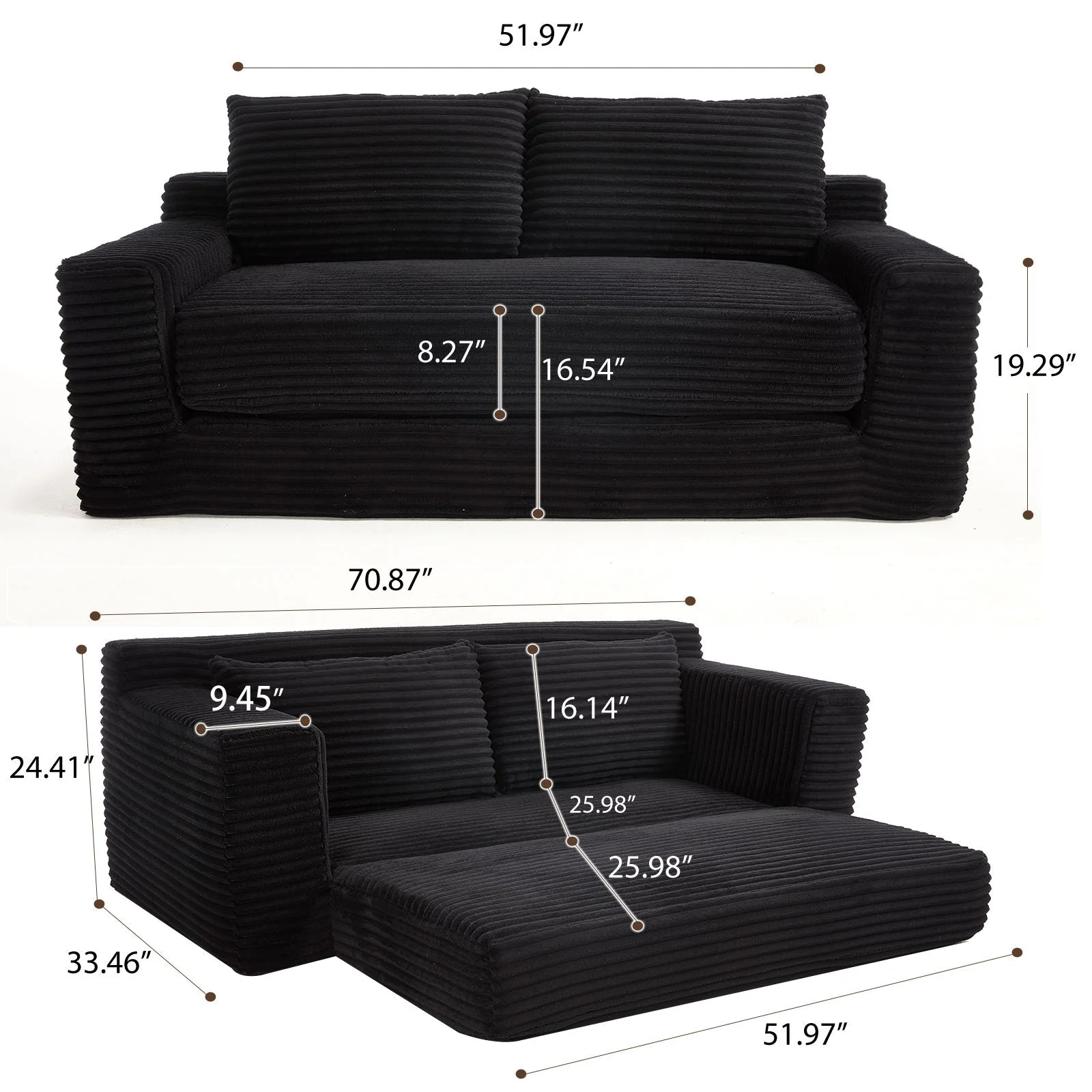 Convertible Loveseat Sofa Bed With Memory Foam & Steel Frame - Image 11