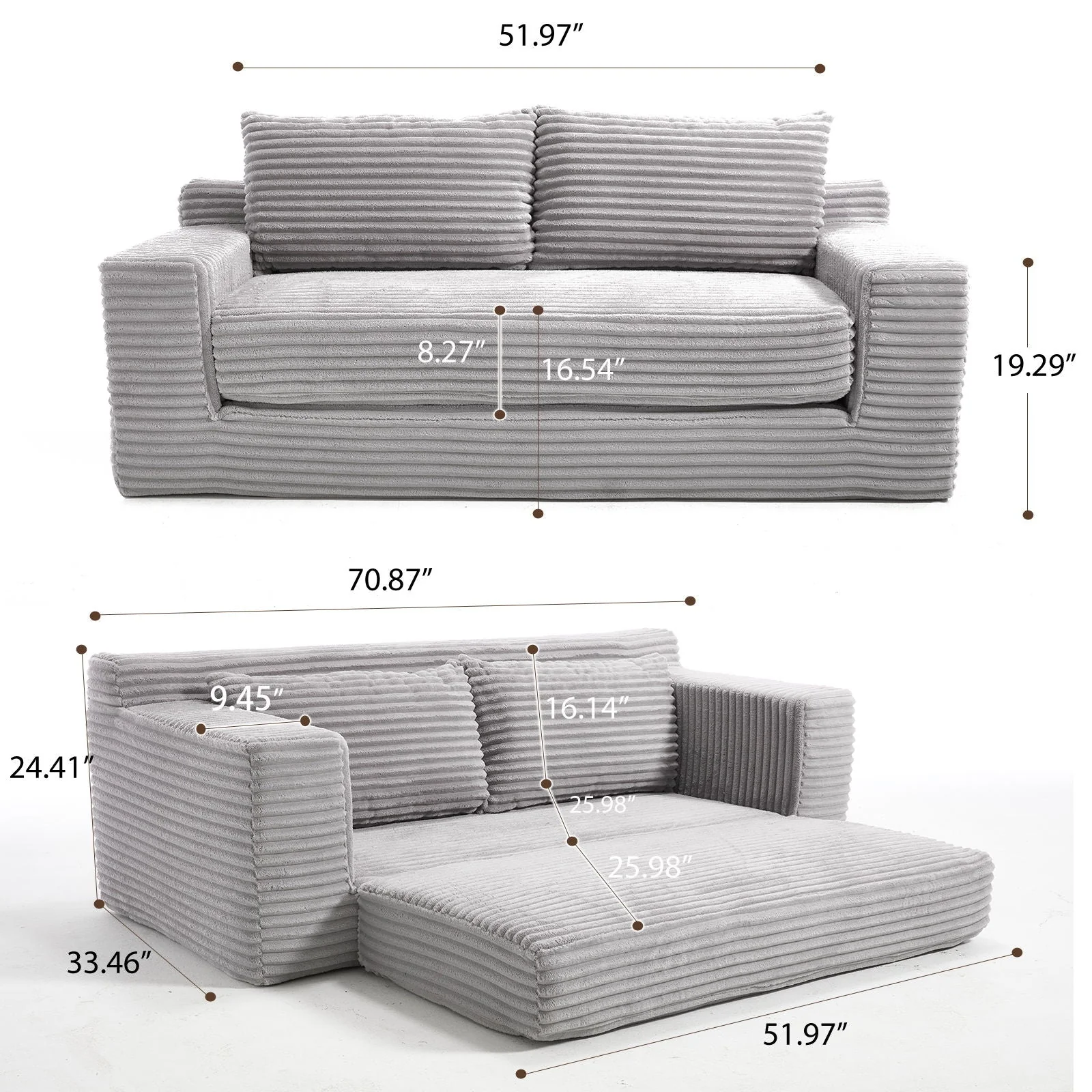 Convertible Loveseat Sofa Bed With Memory Foam & Steel Frame - Image 6