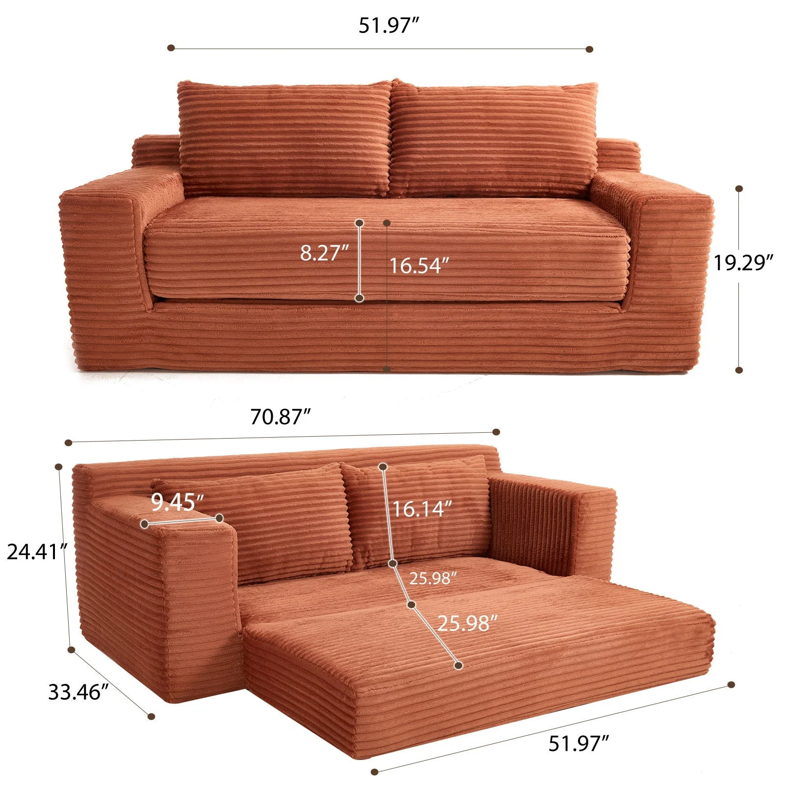 Convertible Loveseat Sofa Bed With Memory Foam & Steel Frame - Image 9