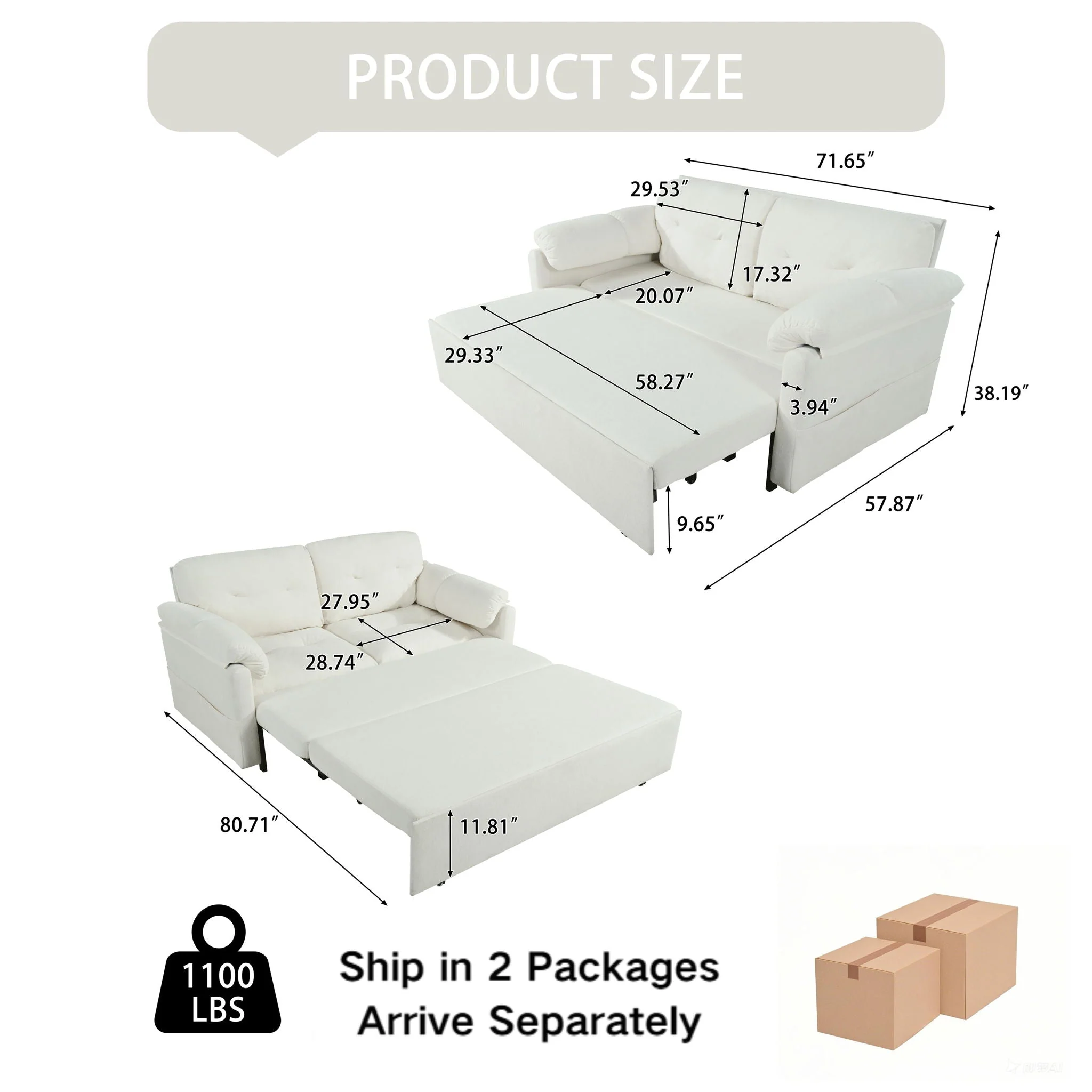 Convertible Pull Out Sofa Bed Queen Size, 3 In 1 With Side Storage - Image 10