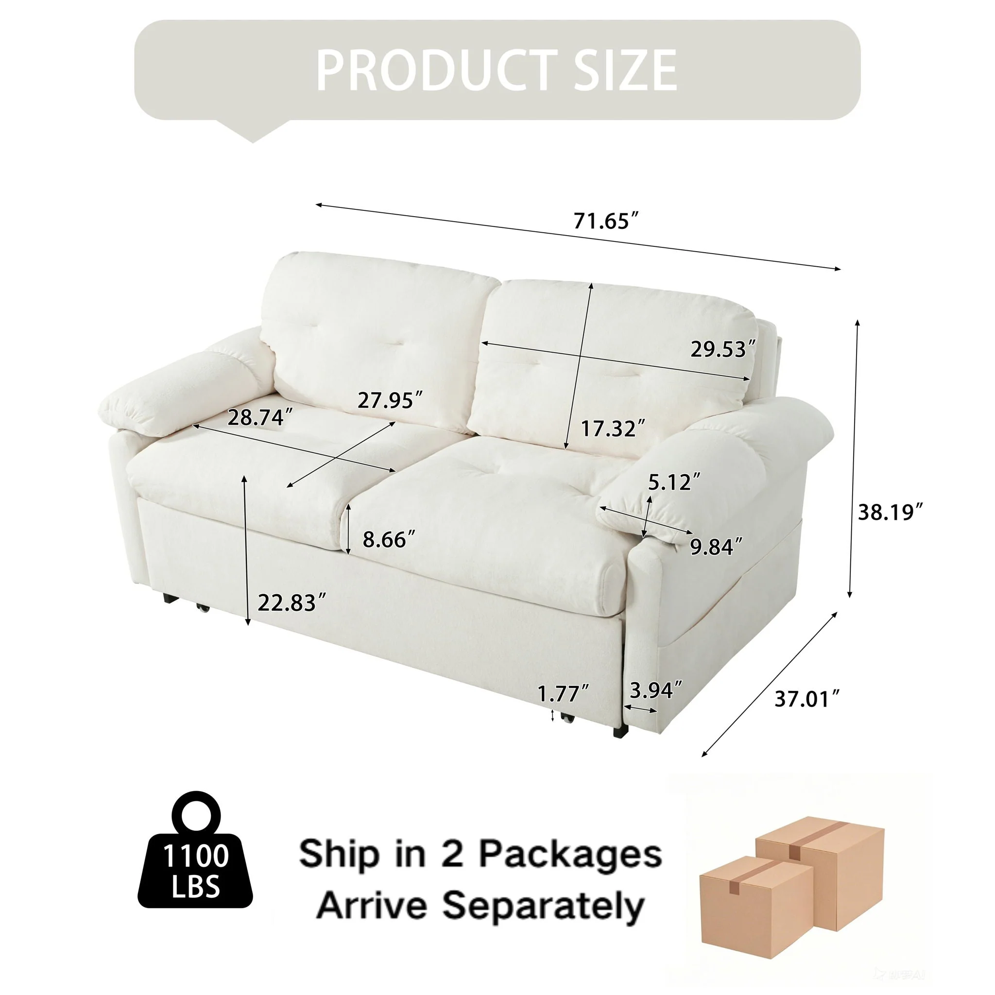 Convertible Pull Out Sofa Bed Queen Size, 3 In 1 With Side Storage - Image 11