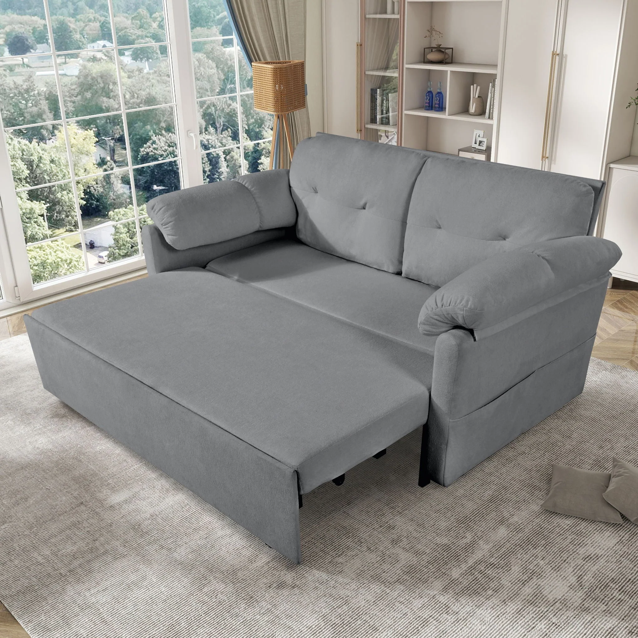 Convertible Pull Out Sofa Bed Queen Size, 3 In 1 With Side Storage - Image 4
